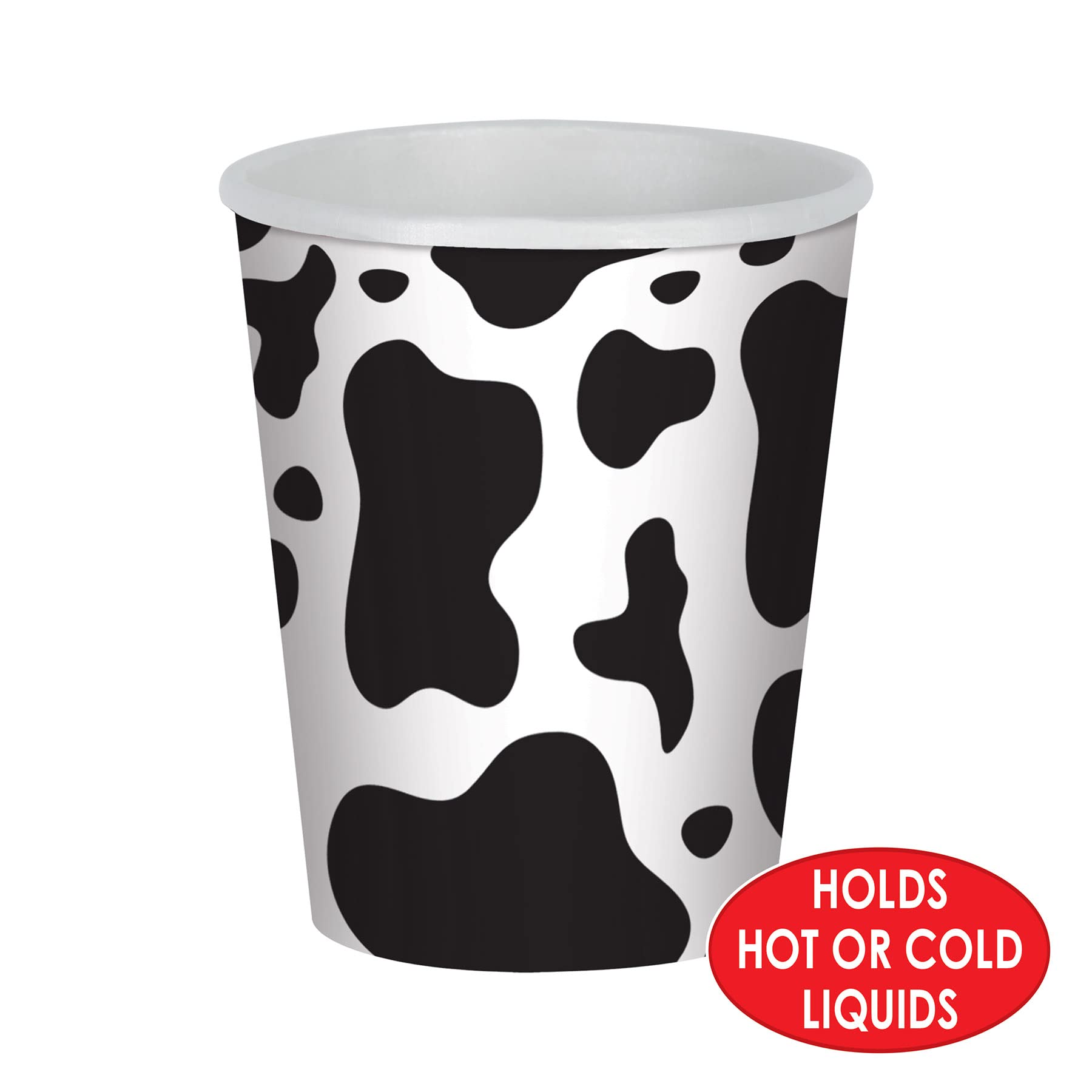 Beistle 24-Piece Cow Print Beverage Cups - 9oz Disposable Party Cups for Farm Theme Birthday, Baby Shower & Western Events - Bulk Cow Pattern Drinkware for Kids & Adults