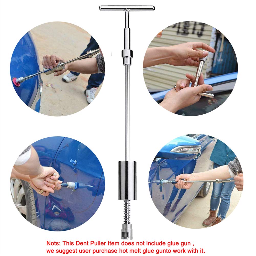 Auto Body Repair Tool Kit - Car Dent Puller Glue Tabs with T-Bar for Paintless Dent Repair, Door Dings & Hail Damage - Professional Automotive Bodywork Tools for DIY Car Dent Removal & Restoration