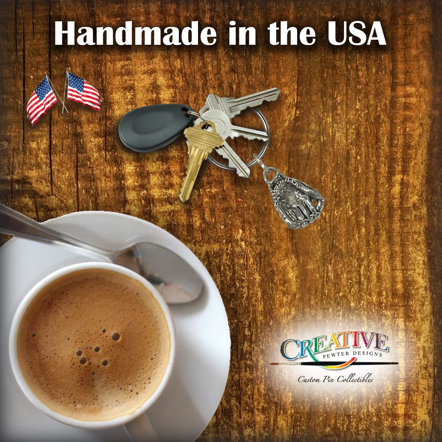 Handmade Pewter Baseball Glove Keychain - 2