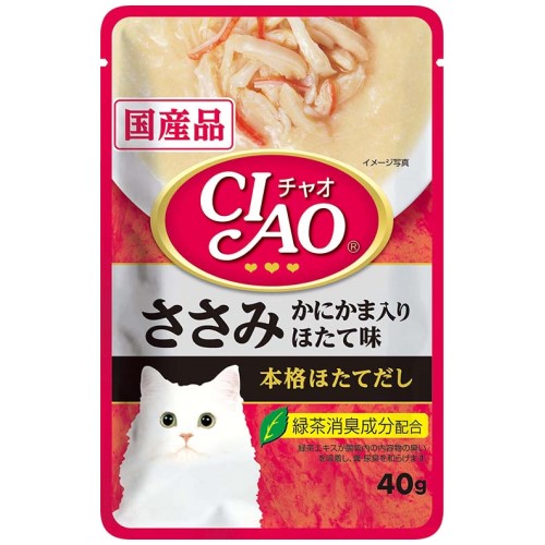 Premium Ciao Cat Wet Food - Creamy Soup Pouch with Chicken Fillet, Crab Stick & Scallop Flavor (12-Pack Carton) - Delicious Meal for Adult & Senior Cats at Home or Travel