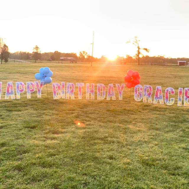Tie Dye Happy Birthday Yard Letters Decorations - 24 Inch Large Outdoor HBD Sign with Stakes - Custom Name Option for Garden Party Decorations | Perfect for Birthday Celebrations, Backyard Parties & Outdoor Events