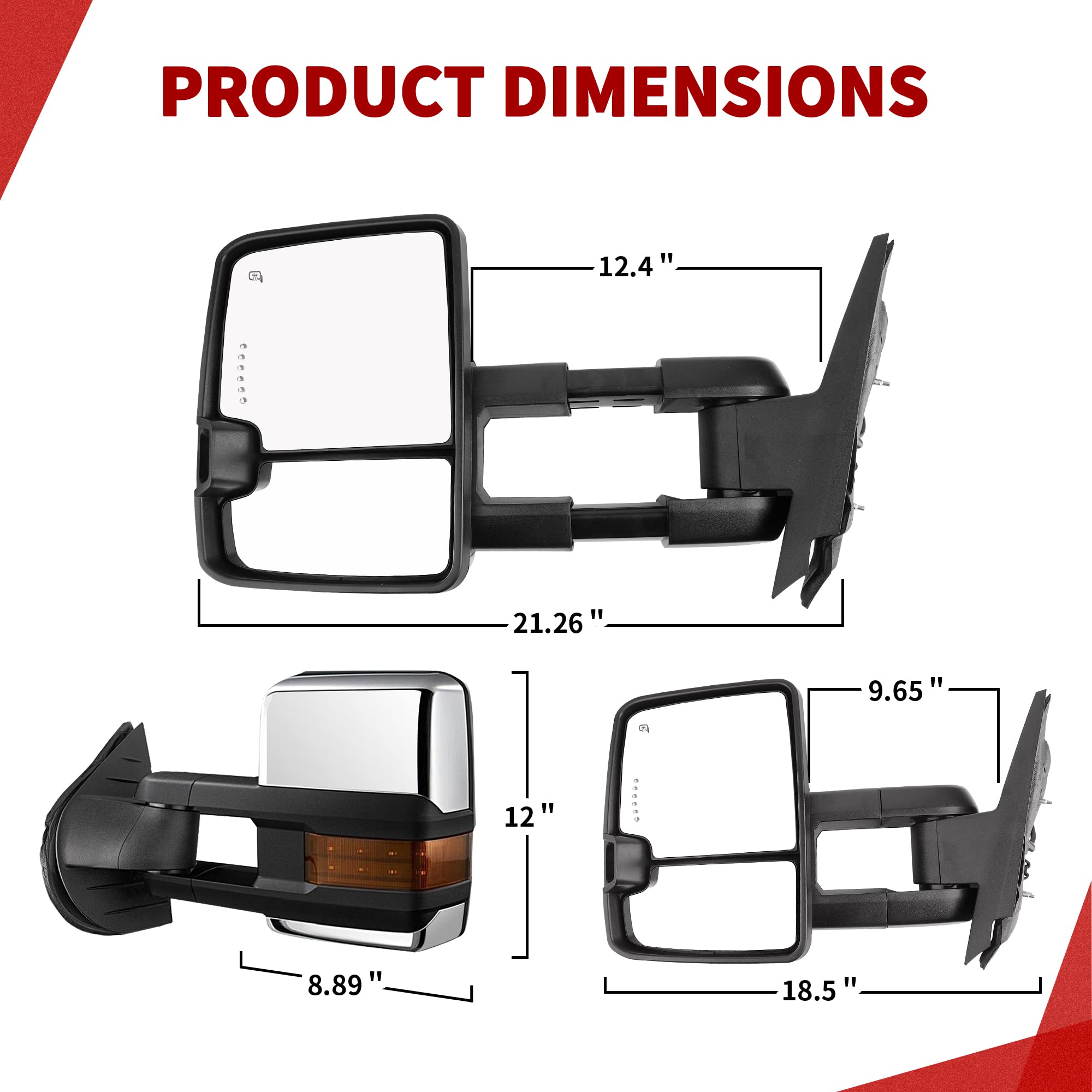 YITAMOTOR Power Heated LED Towing Mirrors with Arrow Signal & Reverse Lights - Compatible with Chevy Silverado 2007-2013 & GMC Sierra All Models - Perfect for Towing, Night Driving & Enhanced Safety