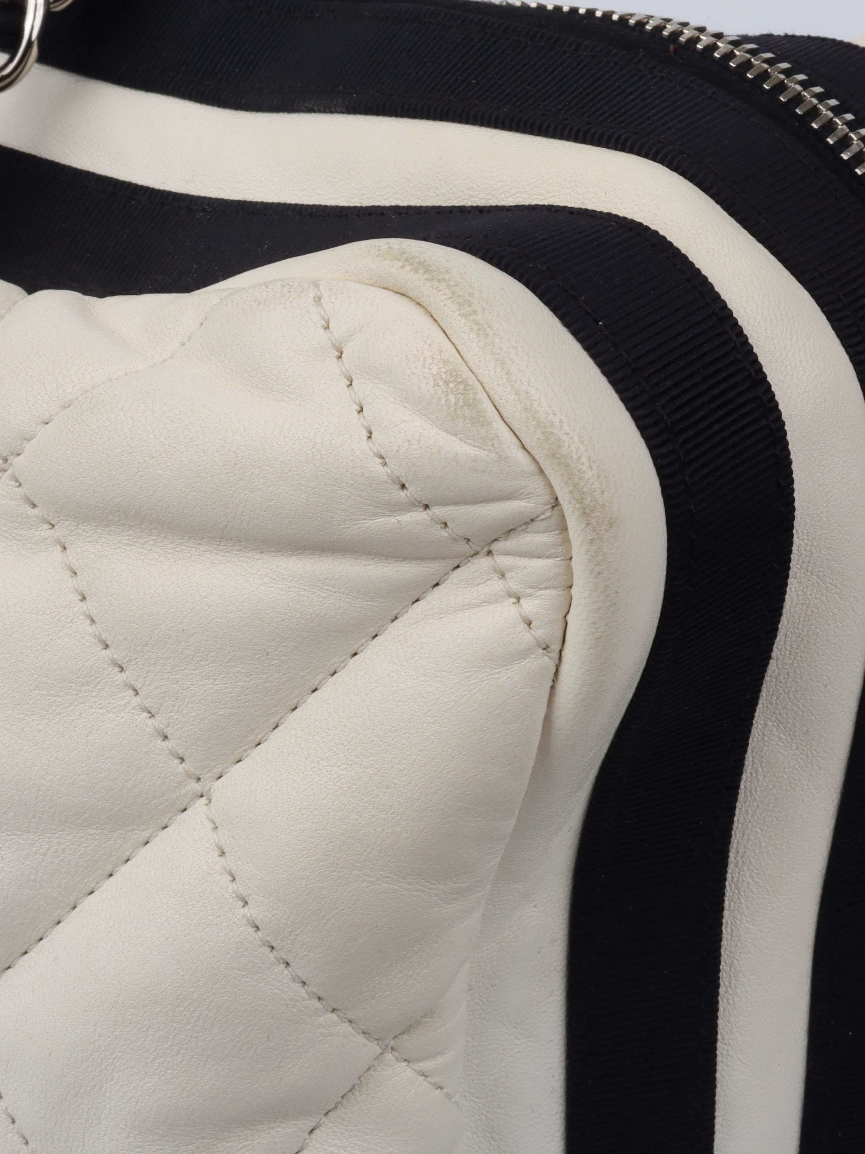 Chanel White Leather Bowling Bag for Women | Luxury Designer Handbag | Perfect for Everyday Use, Travel & Shopping