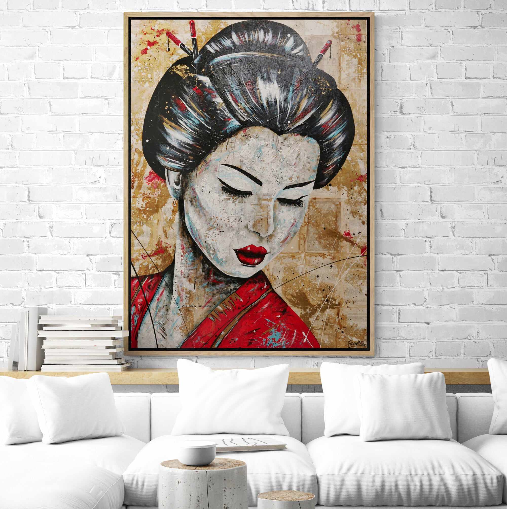 Cherry Kanji 140cm x 100cm Geisha Abstract Realism Canvas Art - Japanese Wall Decor for Living Room, Bedroom & Book Club