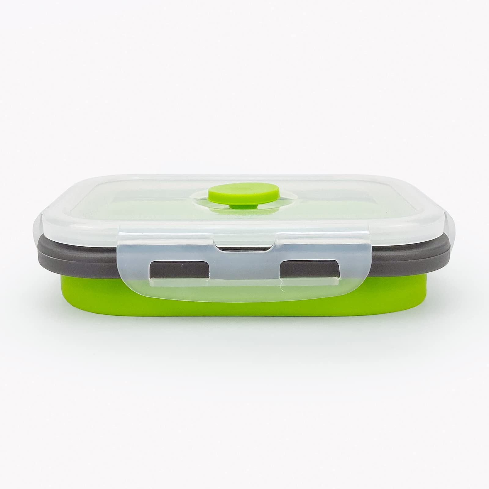 3-Piece Collapsible Food Storage Containers with Lids - Microwave & Freezer Safe Silicone Lunch Box - Space Saving for Kitchen, Camping & Travel (Green Gray) | Perfect for Meal Prep, Office Lunch & Outdoor Adventures