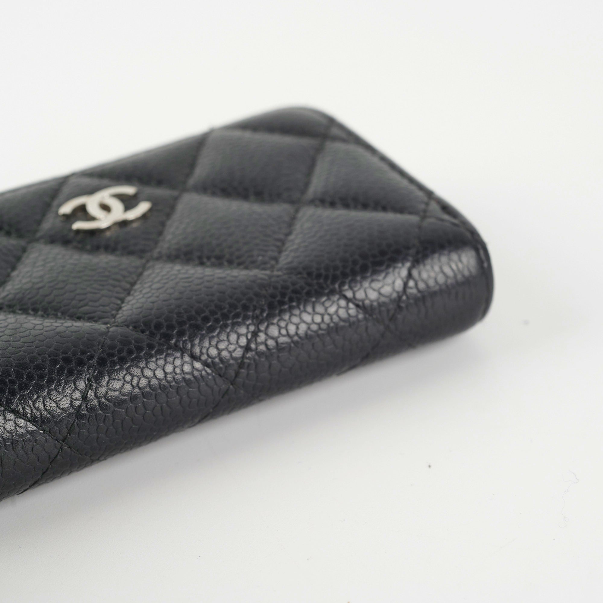 Chanel Quilted Caviar Leather Zip Around Card Holder Wallet - Black | Luxury Compact Wallet for Credit Cards & Cash | Perfect for Everyday Use, Travel & Gifts