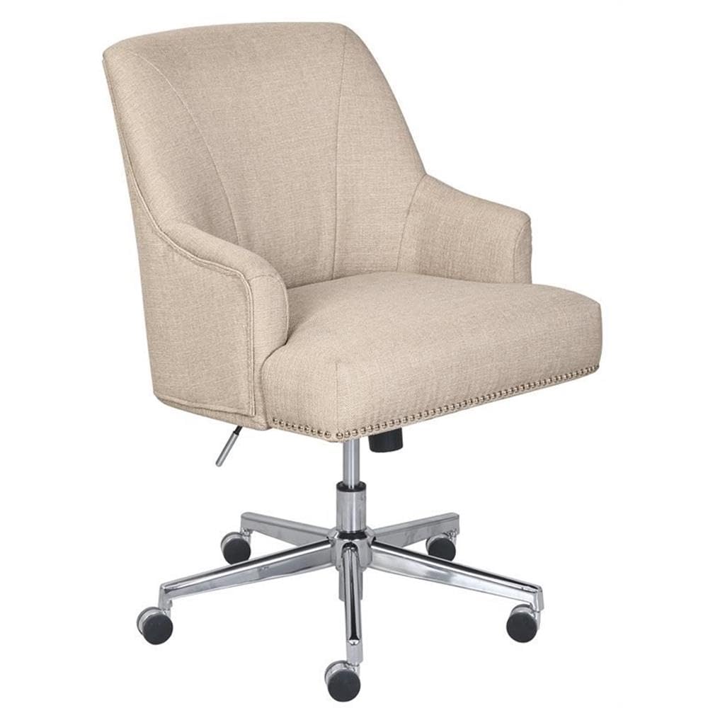 Allora Modern Swivel Office Desk Chair - Height Adjustable Ergonomic Rolling Chair with Upholstered Seat for Home Office, Study Room & Conference Meetings - Comfortable Computer Chair with Metal Base in Beige - Perfect for Remote Work & Online Classes