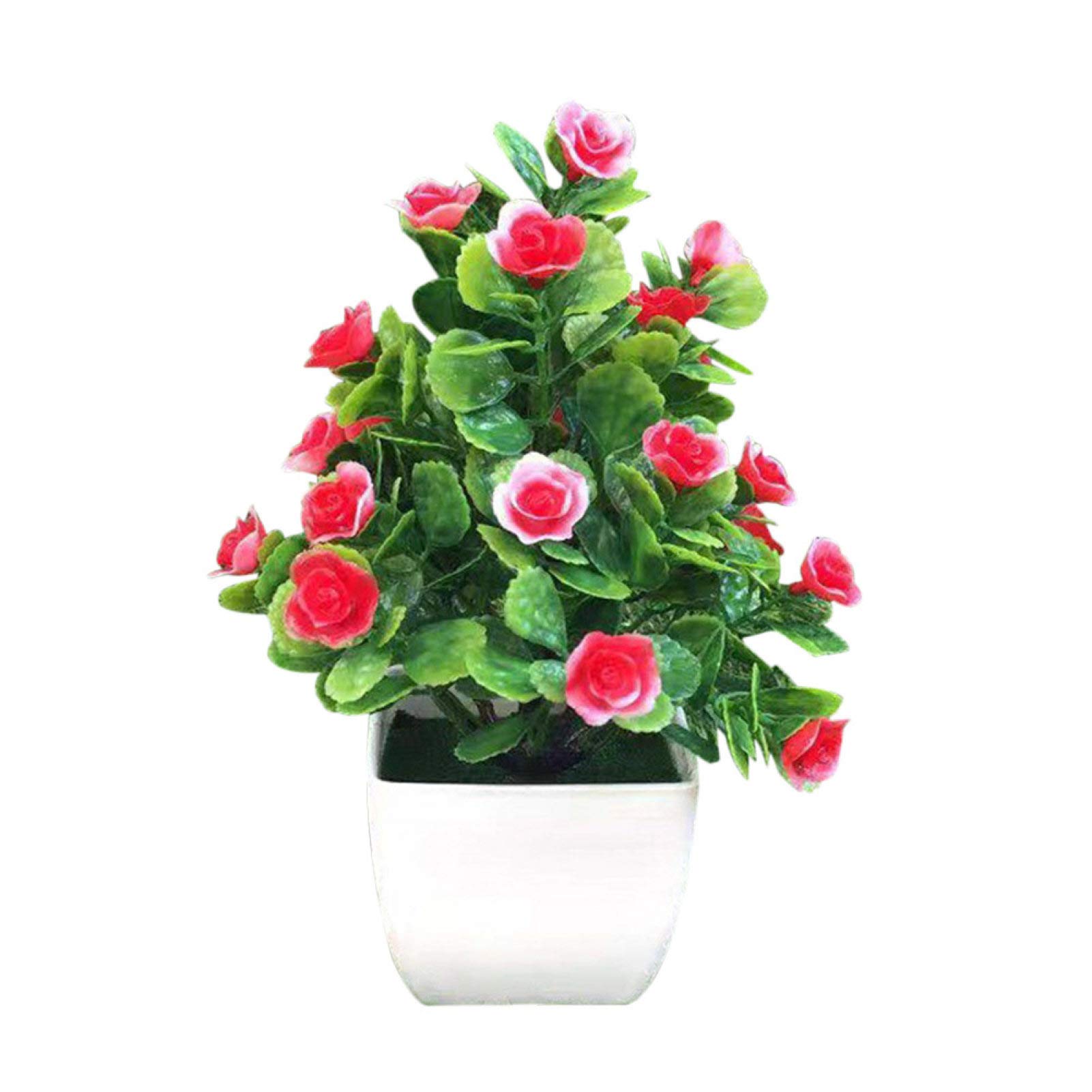 Artificial Flower Plant Miniascape - Faux Green Plants in Pots for Home, Office, Party & Desktop Decoration - Realistic Mini Garden Ornament (Red) - Perfect for Wedding Centerpieces, Shelf Decor & Workspace Greenery