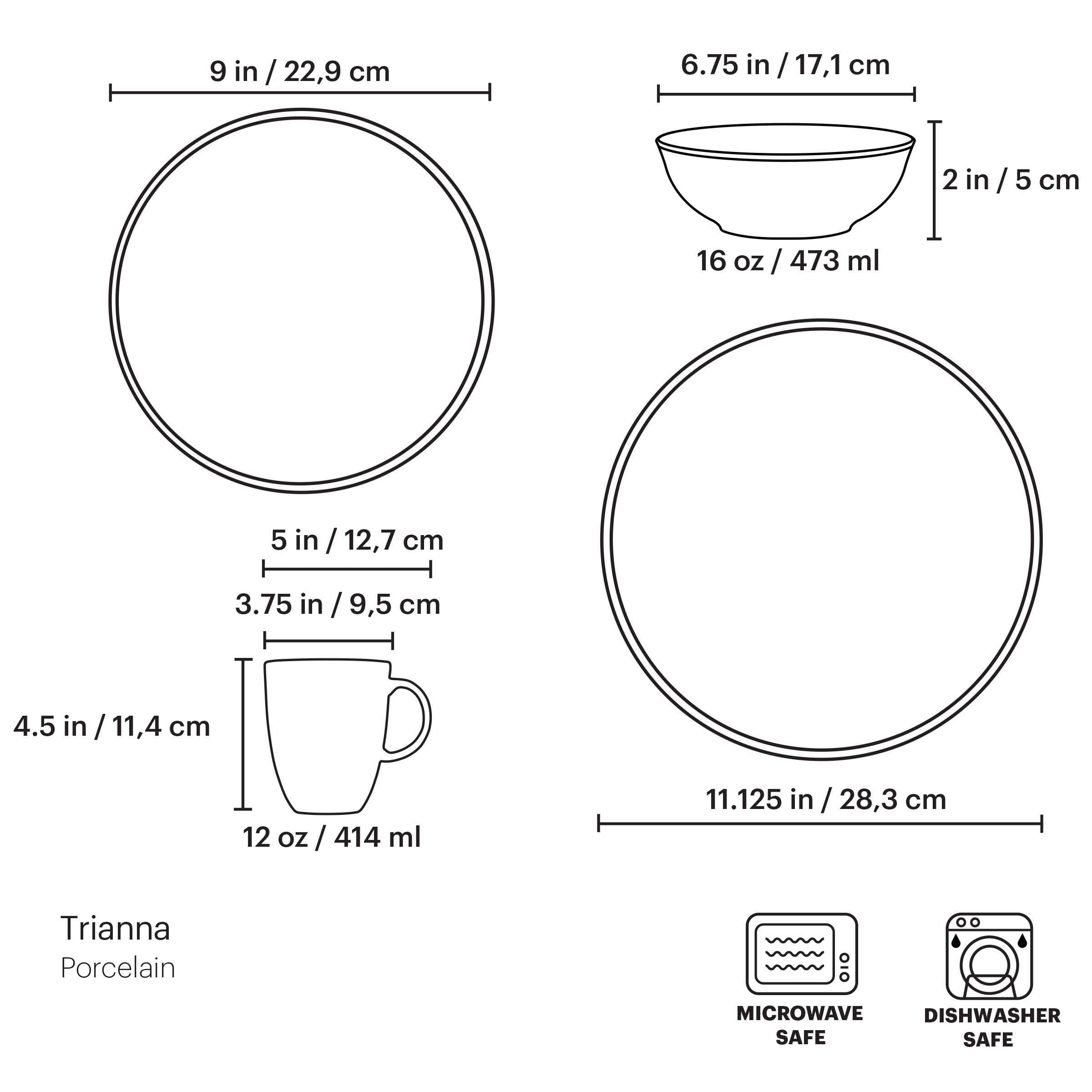 Trianna White 4-Piece Dinner Plate Set - Elegant Porcelain Tableware for Formal Dining, Casual Meals & Dinner Parties