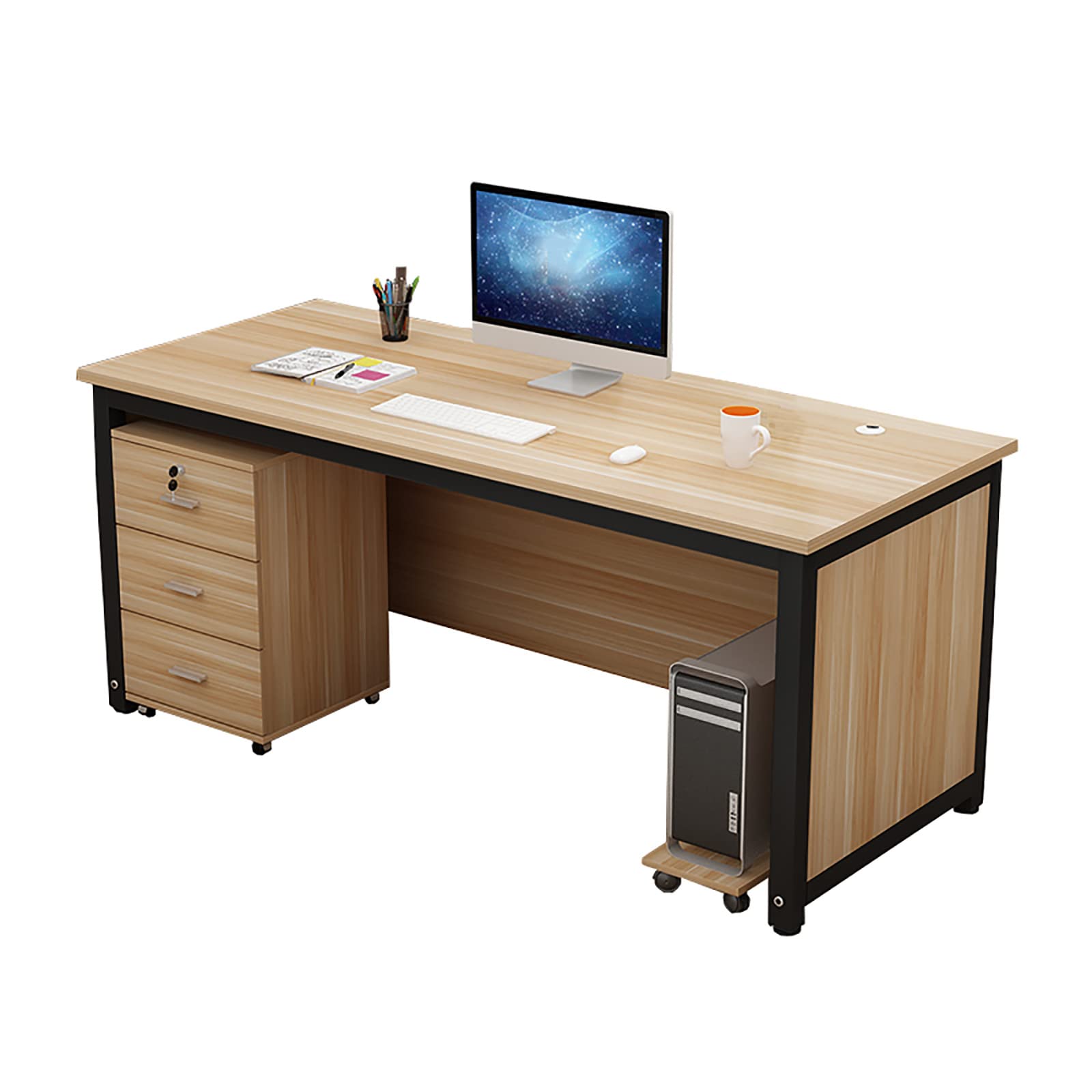 CAYJ Single Boss Desk - Large Home Office Desk with Private Baffle & Drawers, Modern Writing Desk for Study or Work | Perfect for Home Office, Study Room & Workspace