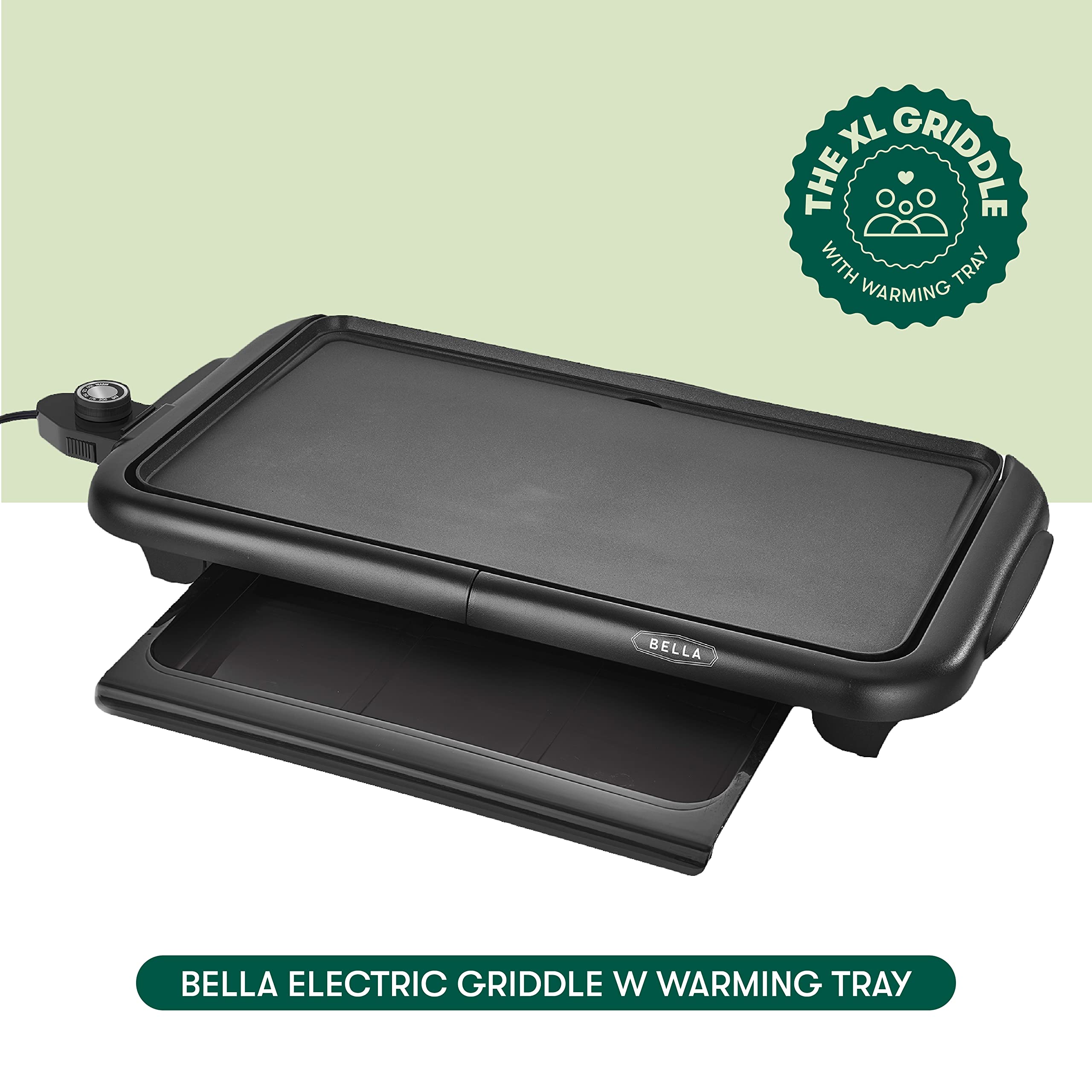 Bella Electric Griddle with Warming Tray - Smokeless Indoor Grill with Nonstick Surface, Adjustable Temperature & Cool-Touch Handles, 10