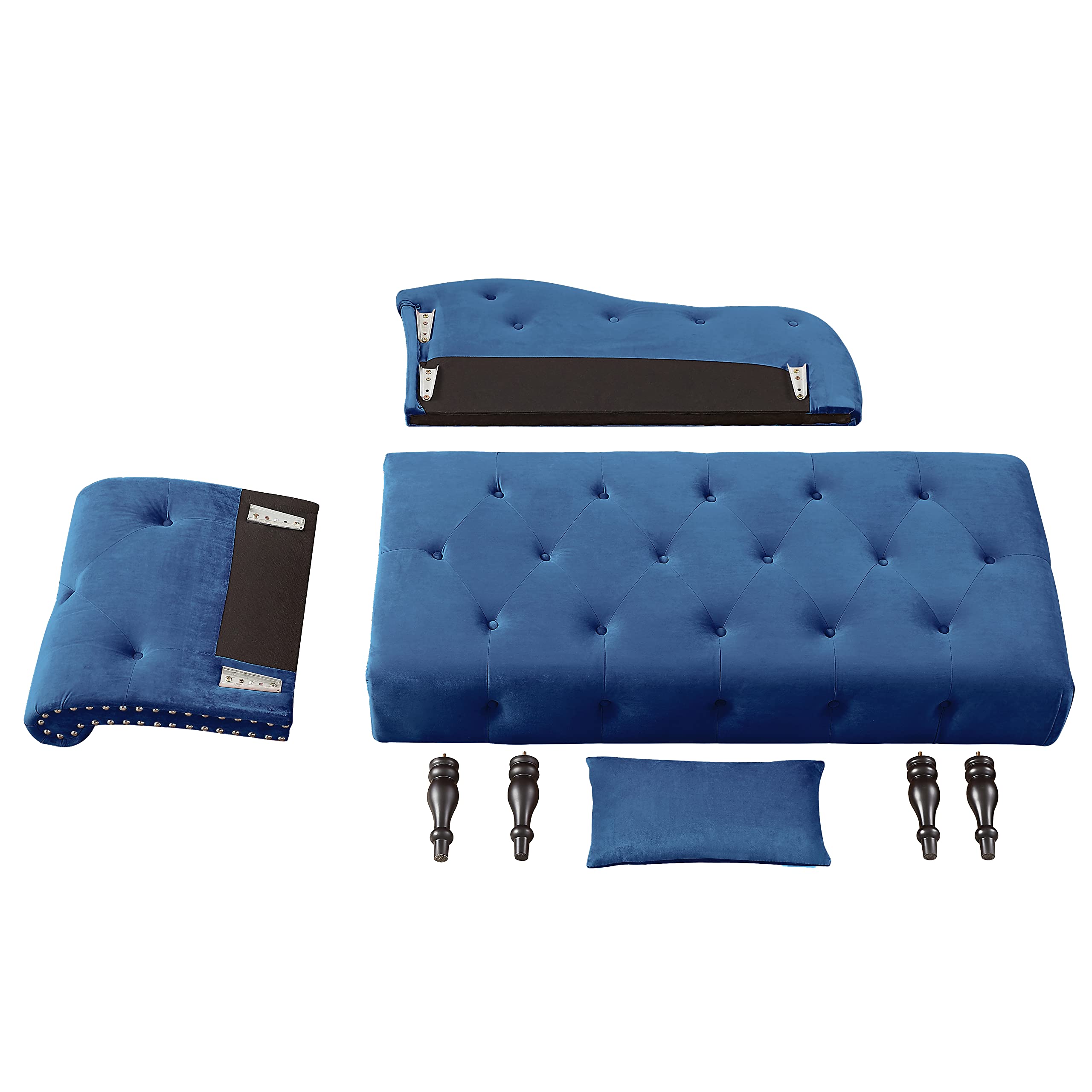 Tufted Velvet Chaise Lounge Chair - Modern Upholstered Living Room Furniture with Copper Nails & Solid Wood Legs, Includes Comfort Pillow (Blue) - Perfect for Living Rooms, Bedrooms & Home Offices