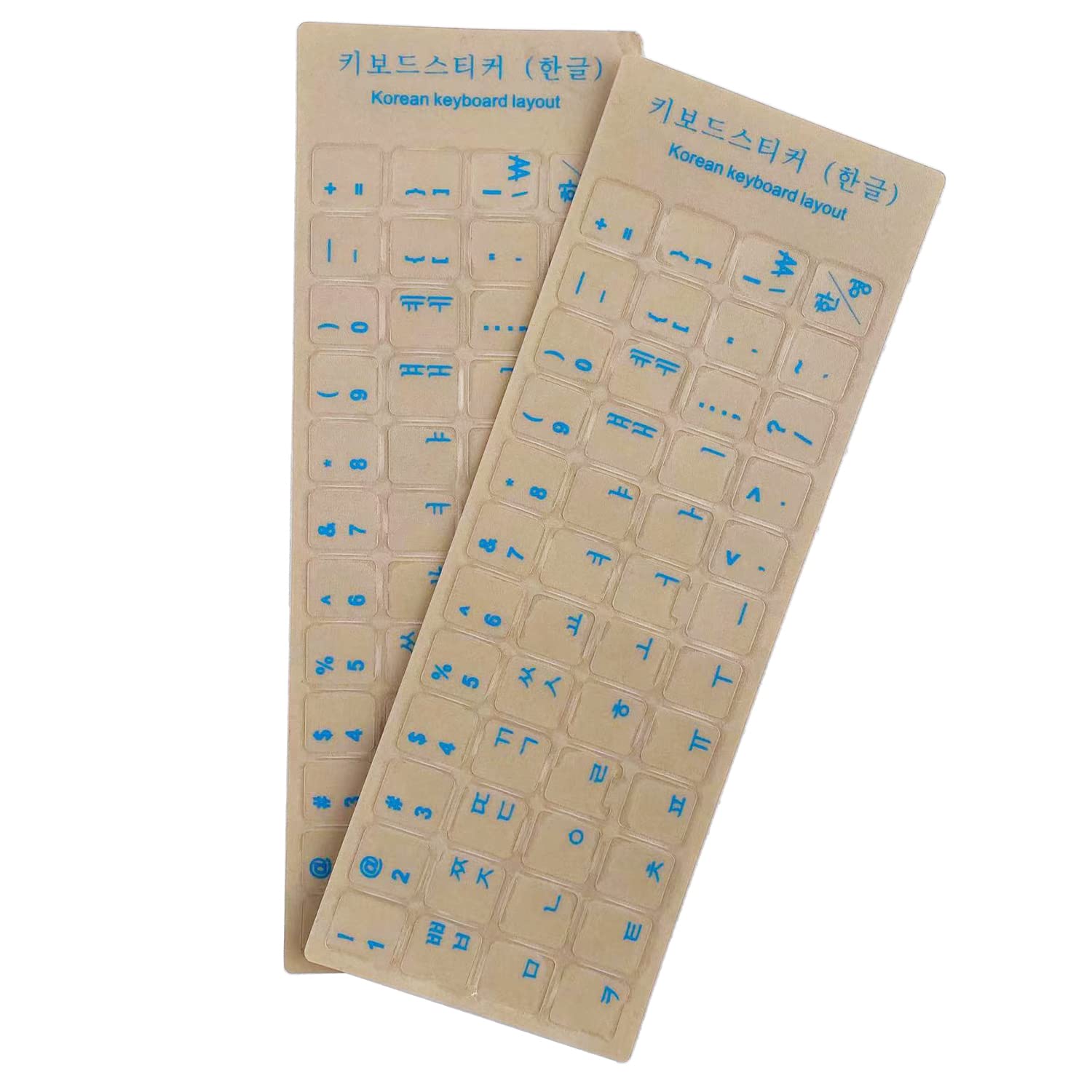2PCS Korean Keyboard Stickers - Transparent Background with Blue Letters (0.43