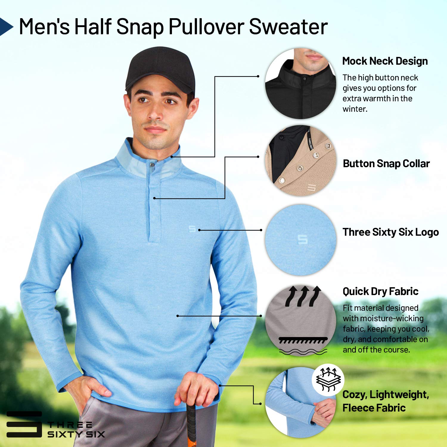 Men's Dry Fit Golf Pullover Sweater - Fleece Half Snap Mock Jacket with Moisture Wicking Fabric - Perfect for Golfing, Outdoor Sports & Casual Wear