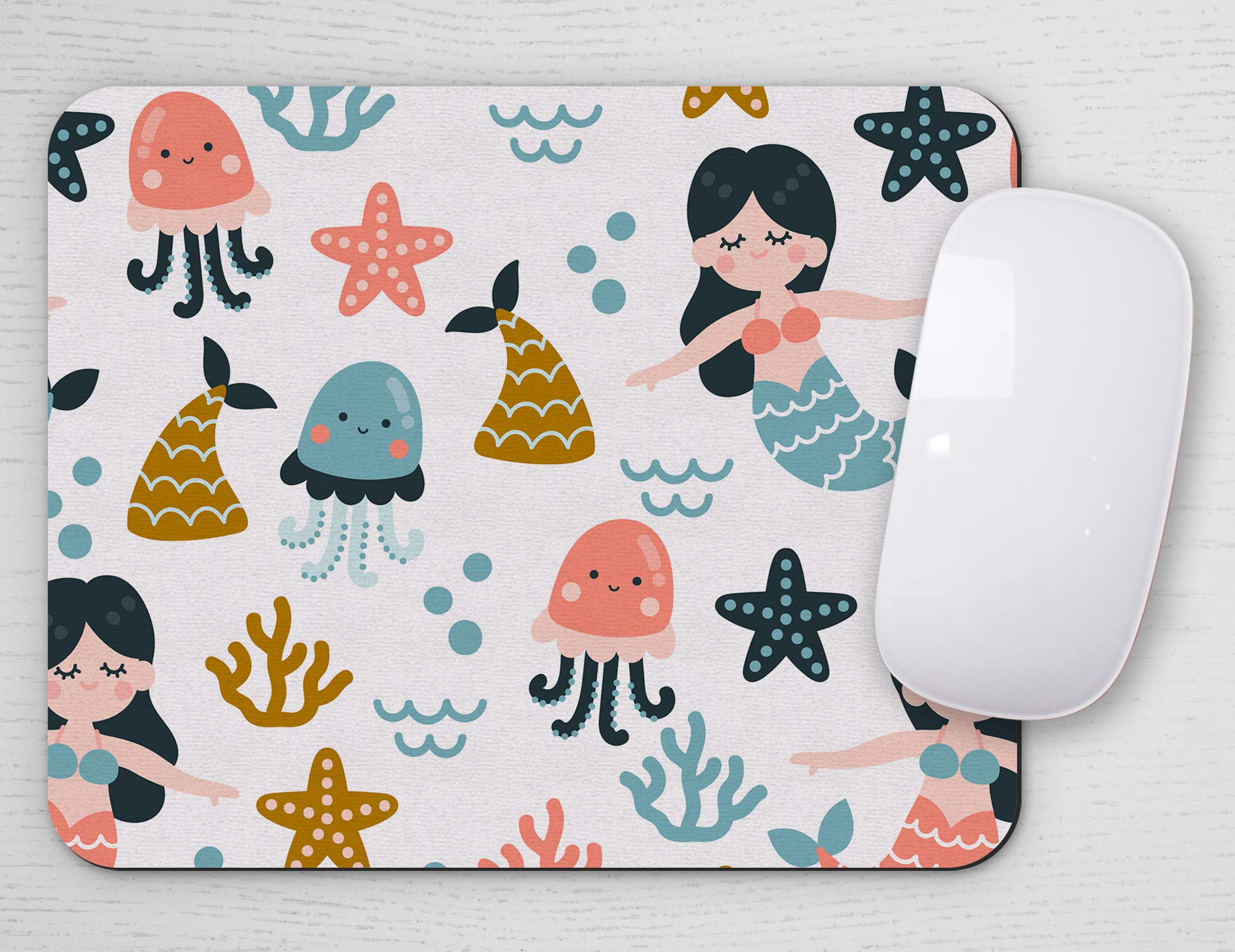 Kids Mouse Pad - Non-Slip Rectangle Desk Mat for Boys & Girls - Happy Mermaids Design - Perfect for School, Office & Gaming Setup
