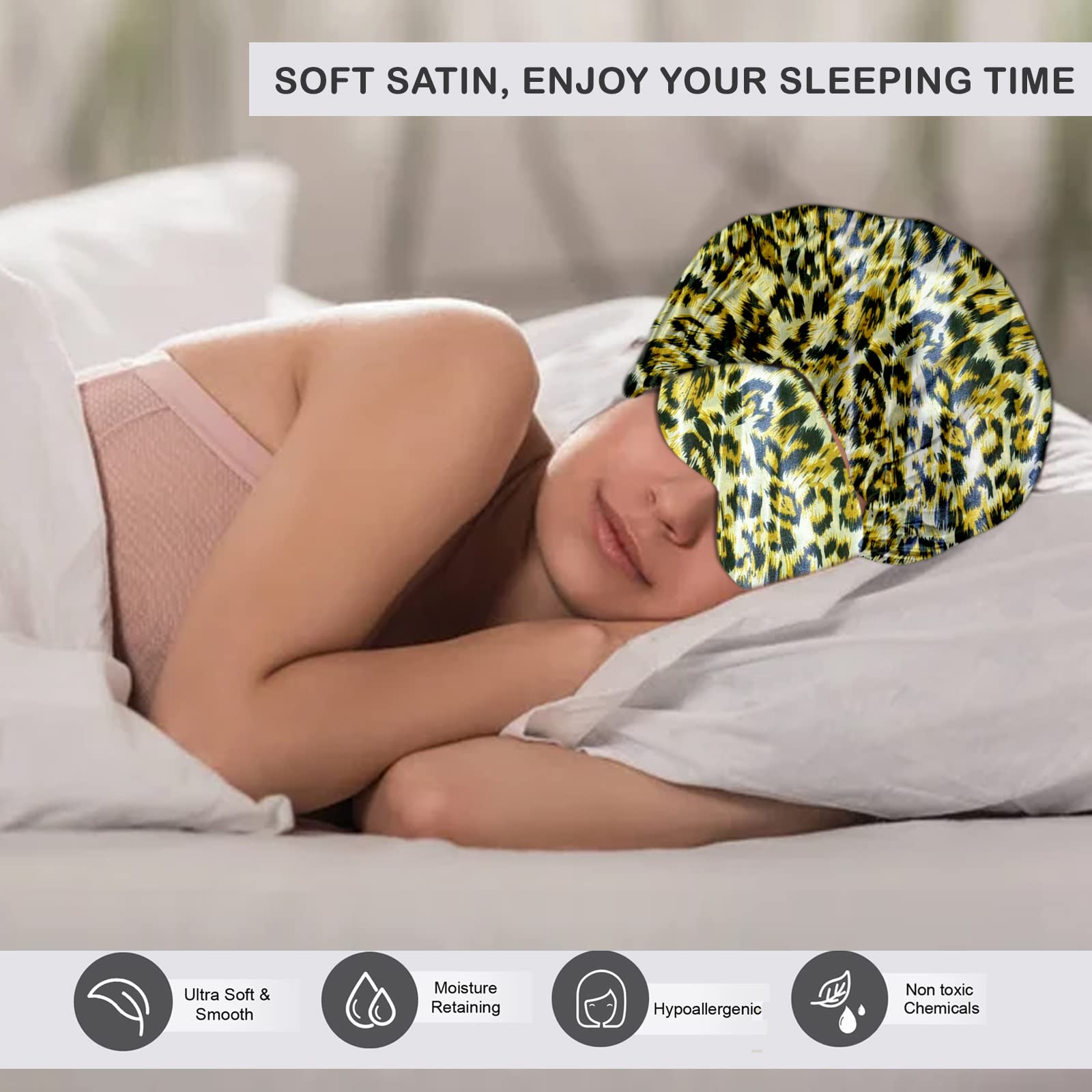 Avirons Satin Silk Hair Bonnet & Sleep Mask Set - Adjustable Double Layer Pure Satin Hair Wrap Cap for Nighttime Hair Protection - Perfect for Sleeping, Travel & Home Hair Care