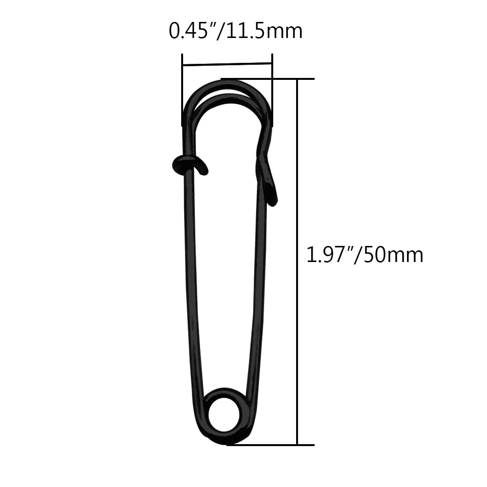 Heavy Duty 2 Inch/50mm Safety Pins Brooches for Blankets, Kilts, Skirts, Sweaters & Shawls - 30 Pack Black - Perfect for Crafting, Sewing, DIY Projects & Clothing Repair