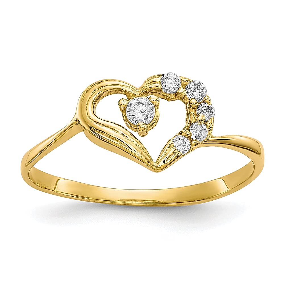 10K Yellow Gold Cubic Zirconia Heart Band Ring - Size 7.00 | Elegant Love Jewelry for Women | Perfect Gift for Her | Valentine's Day, Anniversary & Romantic Occasions