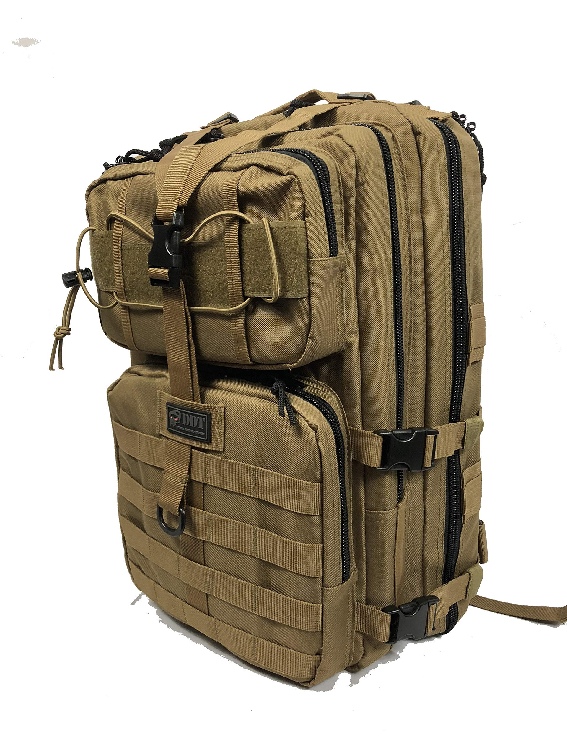 DDT Venom 48 Hour Assault Backpack 2.0 - Military Tactical Backpack for Outdoor Survival, Hiking & Travel - Tan Color - Durable & Water Resistant