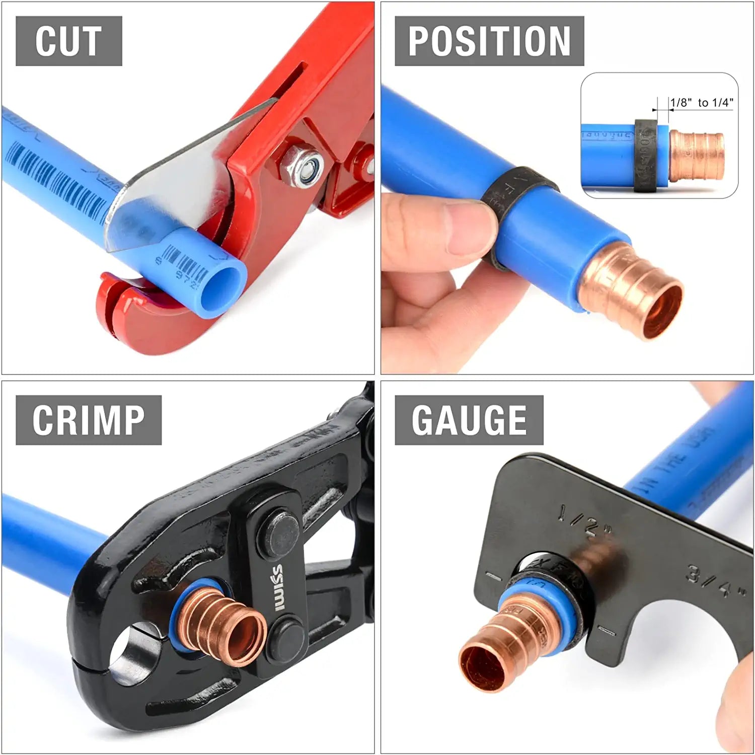 Professional PEX Crimp Tool Set - 1/2 inch & 3/4 inch Copper Crimp Ring Plier with Go/No Go Gauge - Perfect for Plumbing, HVAC, and Water Supply Line Installations
