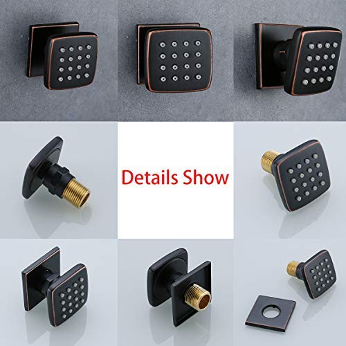 6-Pack Square Brass Shower Body Jet Sprayer - Oil Rubbed Bronze Wall Mount Massage Spa Rain Showerhead for Luxury Bathroom & Relaxation