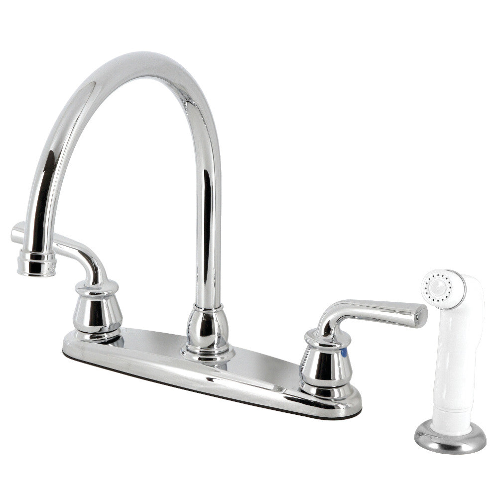 Kingston Brass KB728RXL 8-Inch Centerset Kitchen Faucet with White Sprayer - Durable Restoration Hardware for Modern Farmhouse & Vintage Style Kitchens - Perfect for Sink Cleaning, Dish Washing & Food Prep