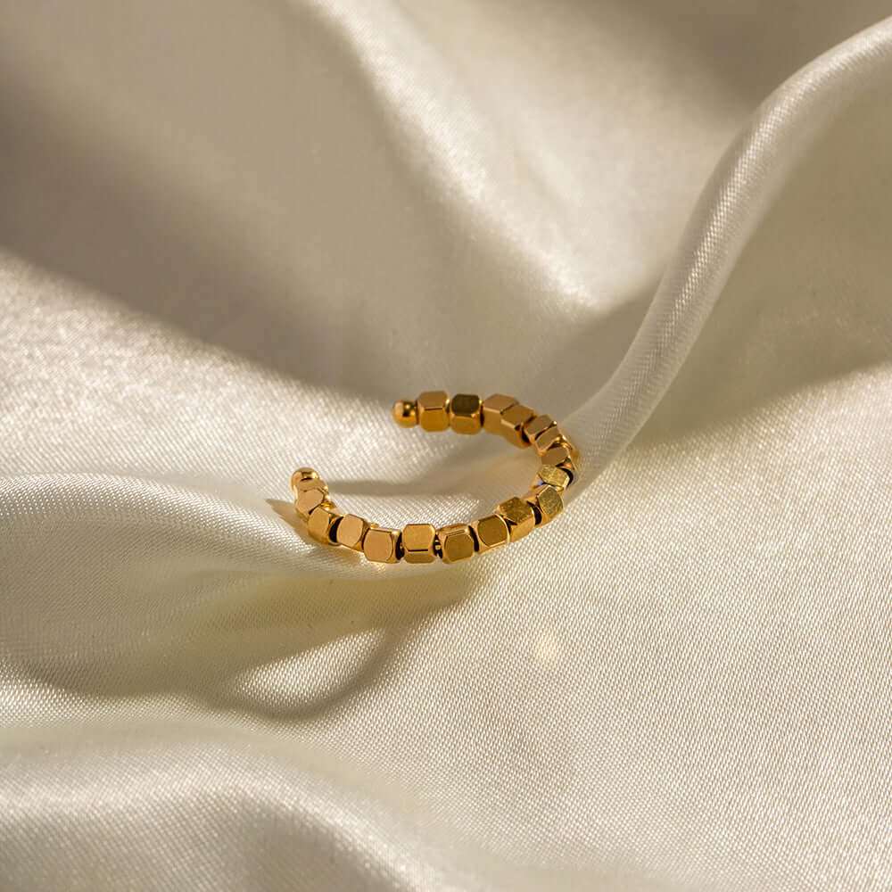 18K Gold Cube Beads Ring - Elegant Stackable Minimalist Ring for Women | Perfect for Everyday Wear, Layering & Special Occasions | JDR363
