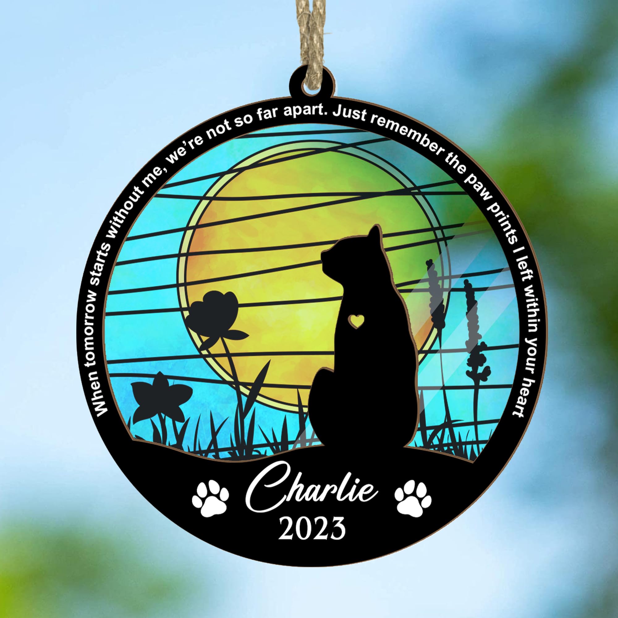 Personalized Cat Memorial Suncatcher - Engraved Pet Loss Keepsake, Sympathy Gift for Cat Lovers | Pet Remembrance Ornament for Christmas, Home Decor & Healing After Loss