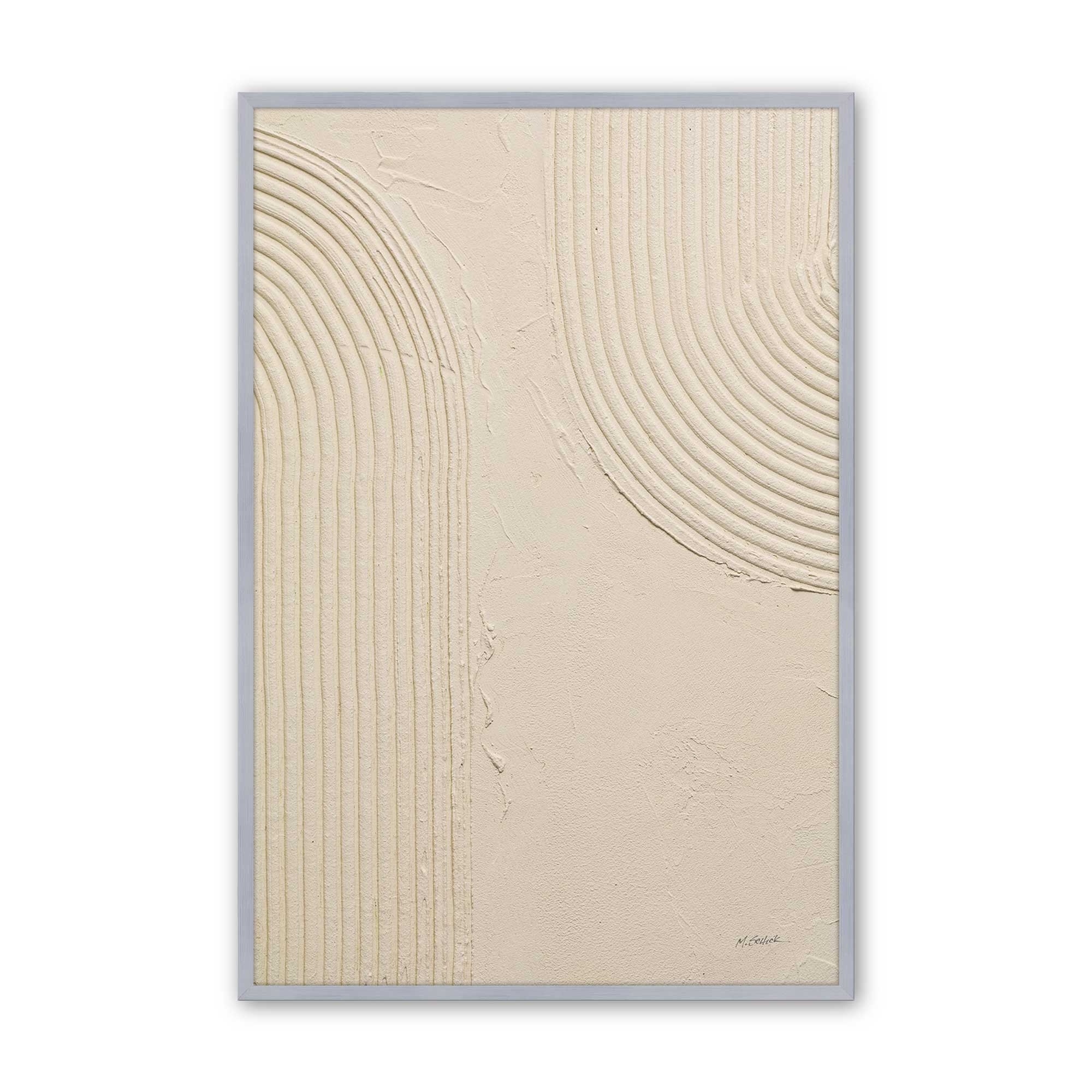 Beige Abstract Wall Art Set of 2 - Modern Echoed Curves Prints for Living Room & Bedroom Decor