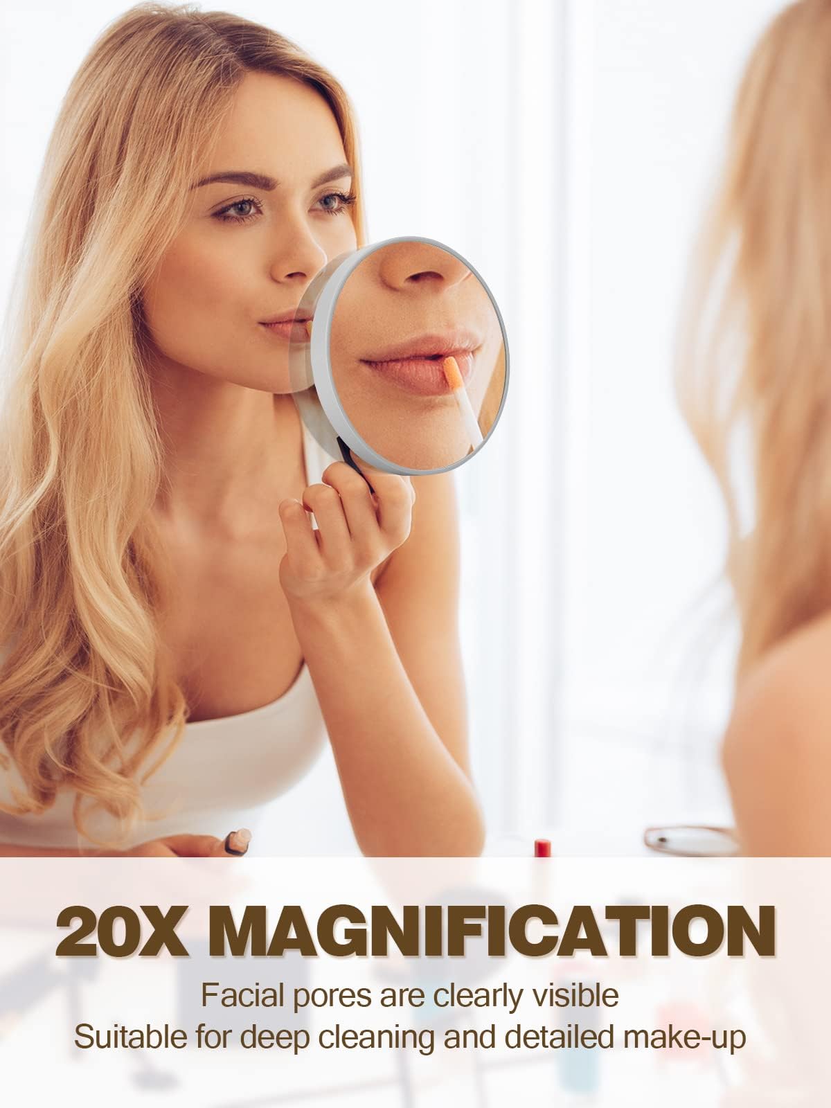 20X Magnifying Mirror with 2 Suction Cups - 3.5 Inch Lighted Makeup Mirror with Slant Tweezers, Grey - Perfect for Bathroom, Vanity, Travel & Precision Grooming