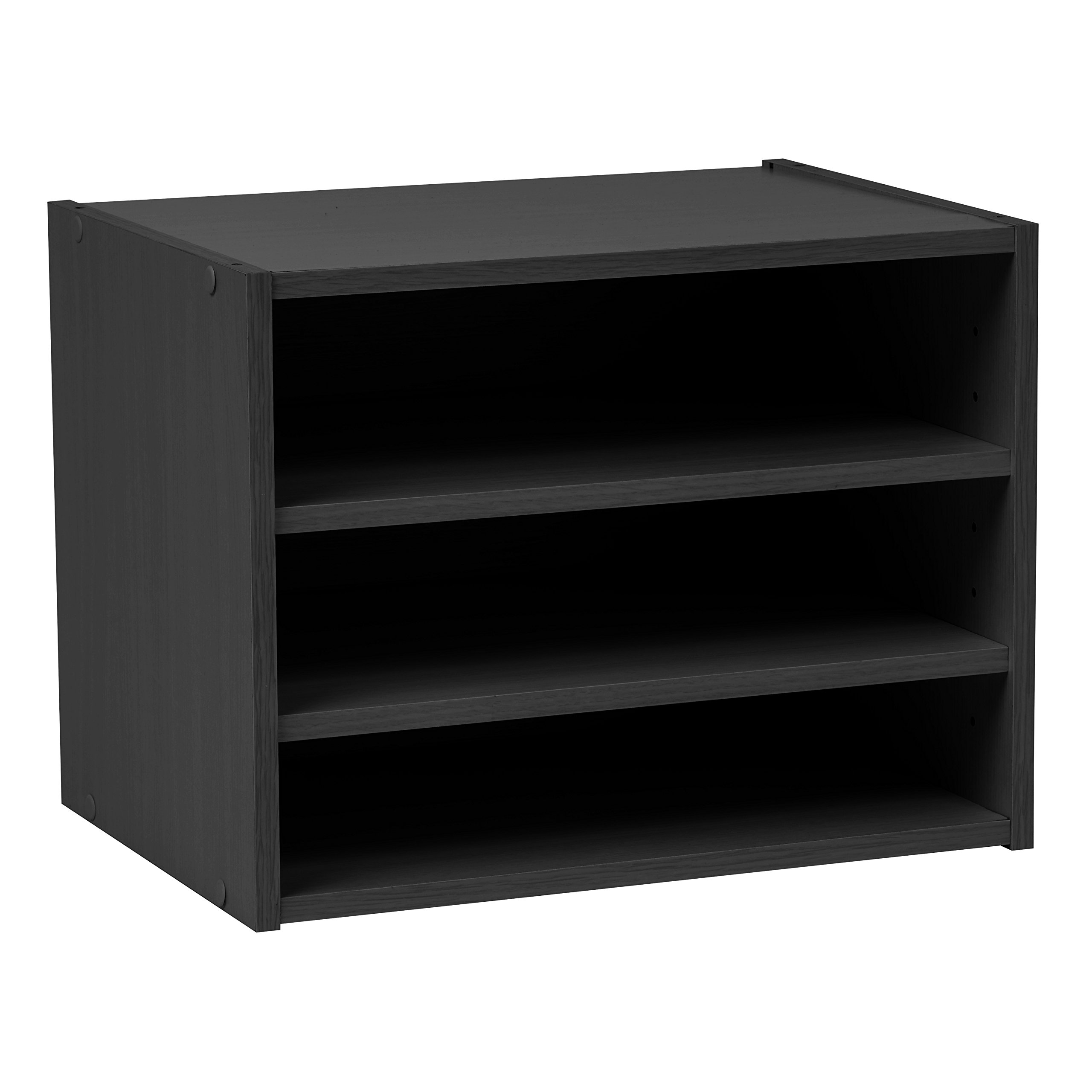 IRIS USA 3-Tier Modular Wood Stackable Storage Box - Easy Assembly DIY Bookcase & Organizer | Customizable Cube Storage System for Home Office, Closet & Bedroom Organization (Black) - Perfect for Storing Books, Toys & Home Decor