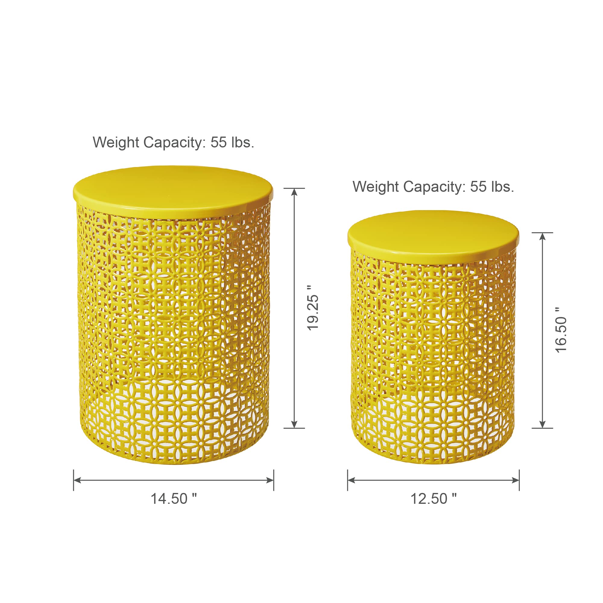 Glitzhome 2-Piece Outdoor Side Table Set - Heavy Duty Metal Frame Modern End Table for Garden, Patio, Balcony - Glossy Yellow Accent Table for Indoor & Outdoor Use - Perfect for Poolside, BBQ, and Relaxing Spaces