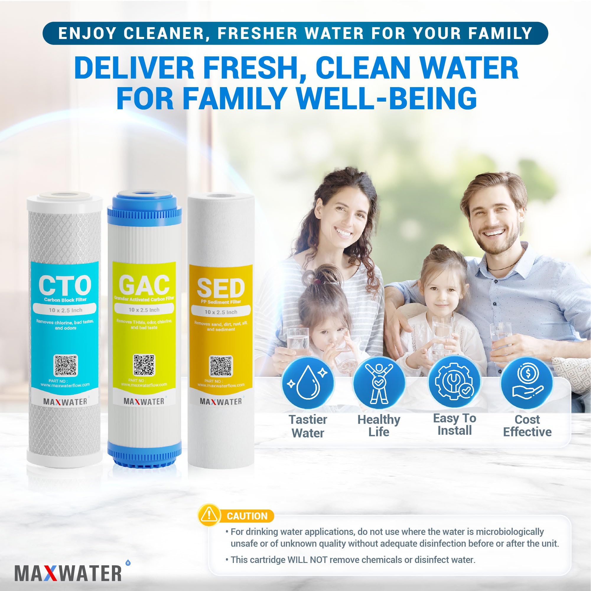 5 Micron Replacement Water Filter Cartridge Set (10 x 2.5 Inch) for Standard RO Systems - PP Sediment, GAC & CTO Filters | Compatible with AP110, WHKF-GD05, WHKF-WHWC, GAC-10 | Perfect for Home, Office & RV Reverse Osmosis Water Filtration