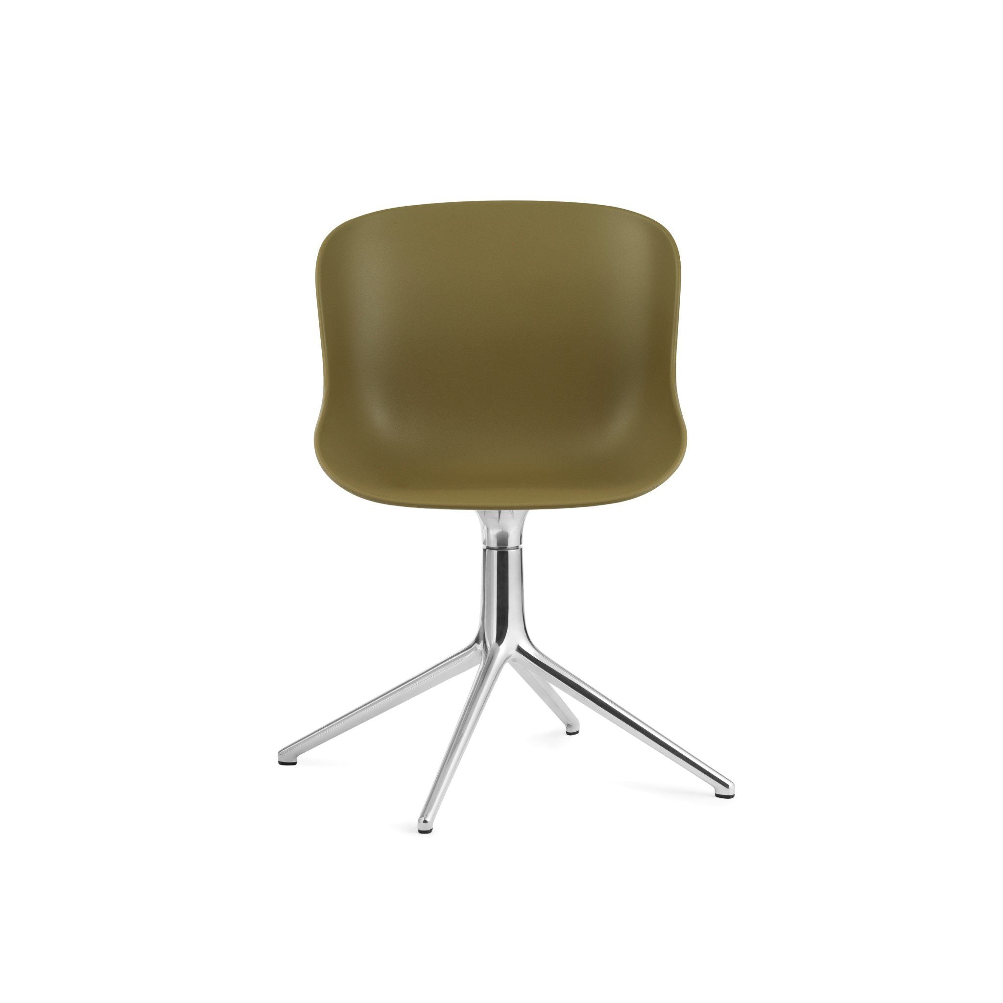 Normann CPH Hyg Swivel Chair - 4-Leg Aluminum Base with Olive Upholstery - Modern Office & Living Room Accent Chair for Home & Workspace