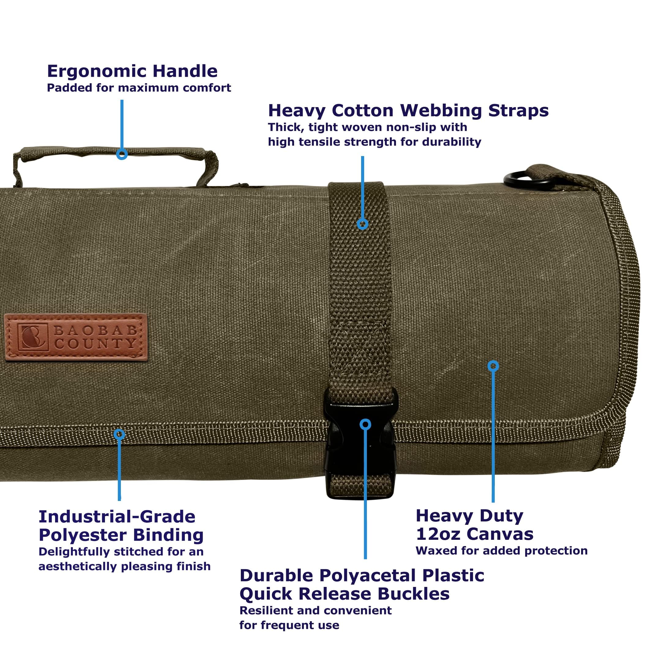 Professional Knife Roll Bag for Chefs - Army Green | Compact & Durable Knife Storage for Culinary School, Kitchen, Travel | Perfect for Chefs, Butchers & Cooking Enthusiasts