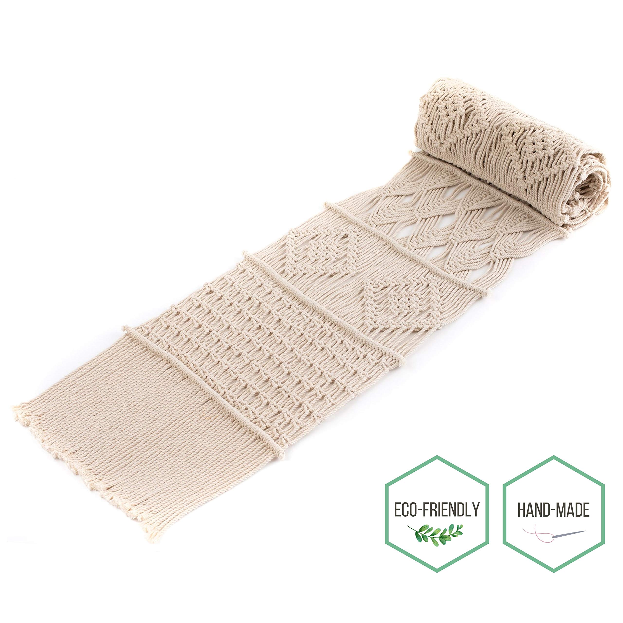 Handwoven Macrame Table Runner 106x13 Inches - Boho Chic Dining Table Decor, Wedding Table Runner, Coffee Table Accent - Perfect for Bohemian Home Decor & Rustic Farmhouse Style