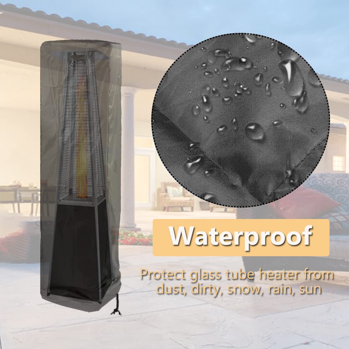 Waterproof Glass Tube Heater Cover - Heavy Duty 210D Outdoor Square Standing Patio Heater Protector for Pyramid Torch & Triangle Heaters | Dustproof & Weather Resistant | Perfect for Backyard, Deck, and Garden Heating
