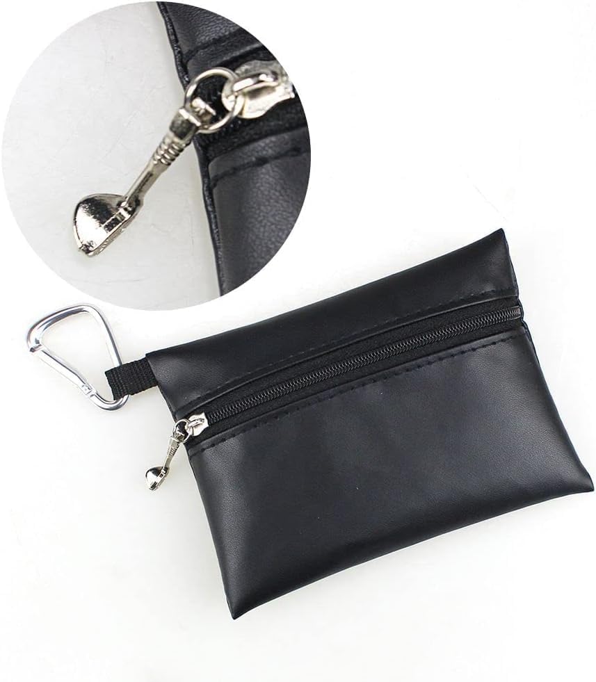 Premium Black Mini Golf Tee Pouch Bag - Durable Leather Golf Ball & Tee Storage with Zipper | Golf Club Accessories & Sports Supplies | Perfect for Golf Course, Driving Range & Travel Use