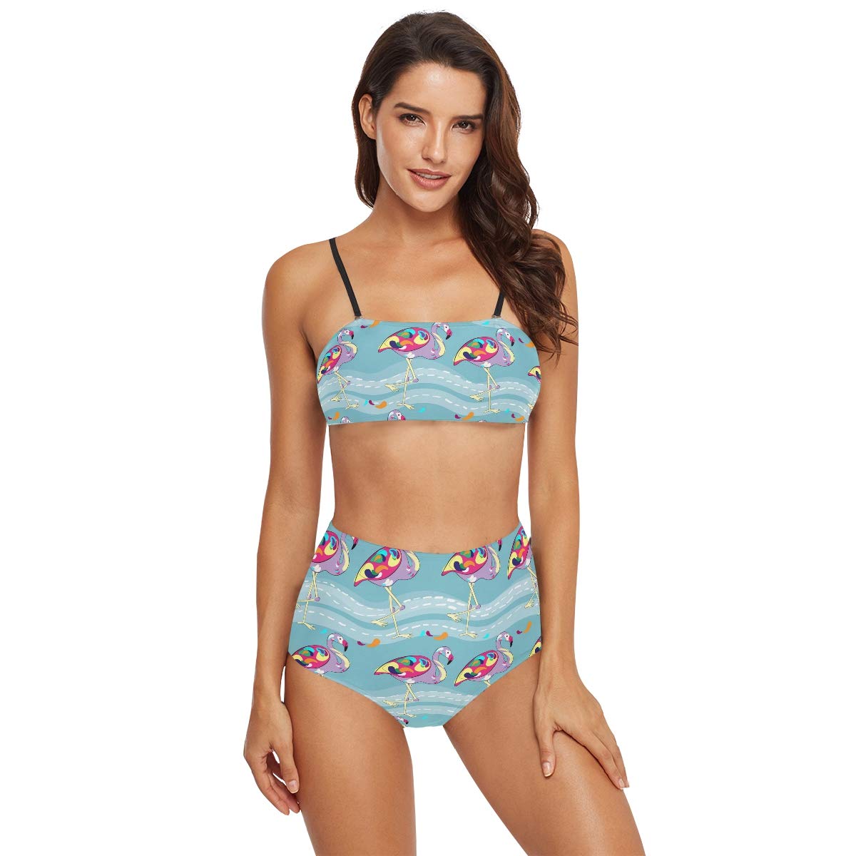 **Women's High Waisted Bikini Swimsuits - Flamingo Print Bathing Suits for Girls & Teens | Beach, Pool & Summer Vacation Swimwear**