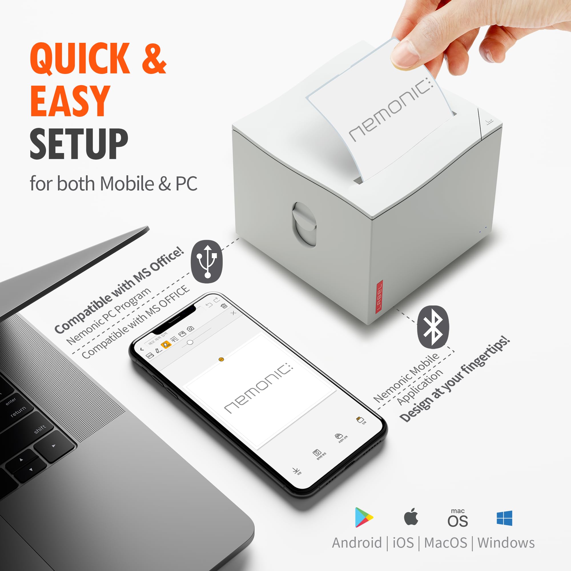 Nemonic Label Printer - Inkless Bluetooth Thermal Label Printer for Small Business | Durable Shipping Label Maker & Portable Wireless Label Printer for Ecommerce, Amazon FBA & Home Office Use