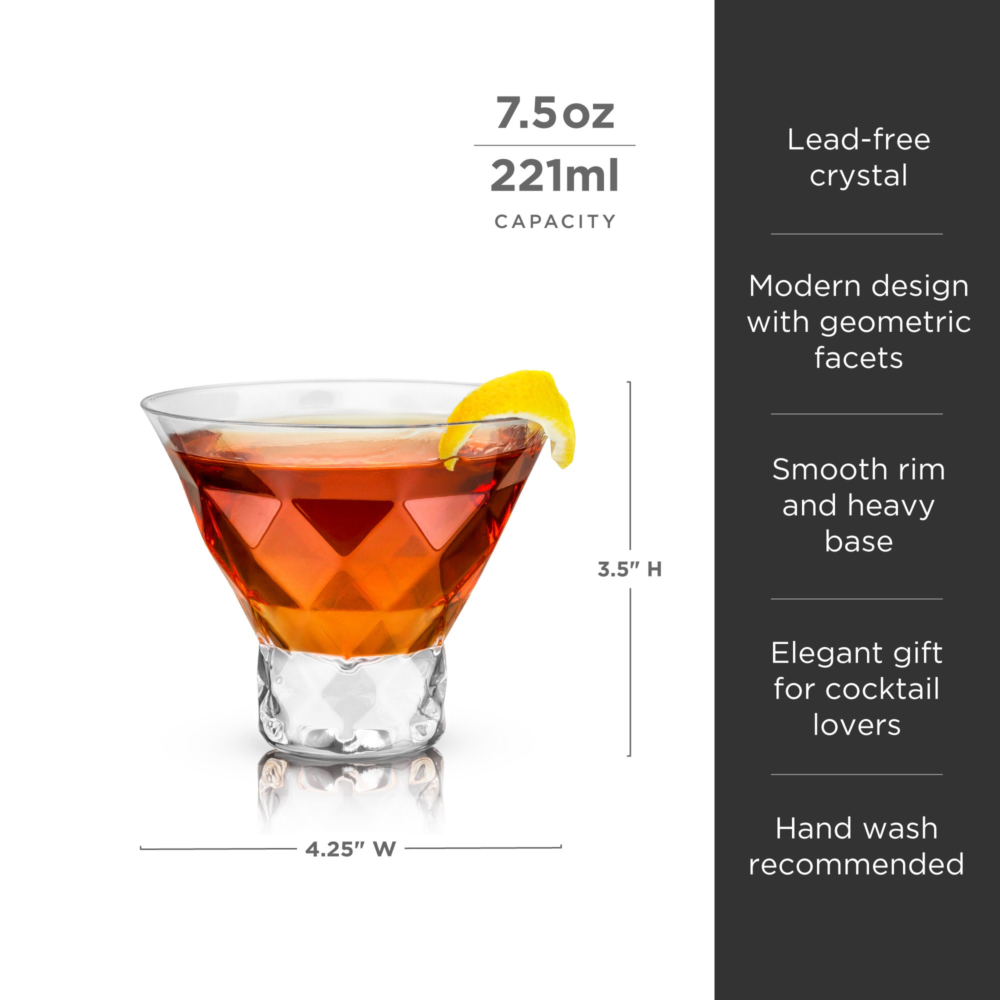 Premium Gem Crystal Martini Glasses Set of 2 - Elegant Stemware for Cocktails, Wine & Champagne - Perfect for Parties, Weddings & Home Bar Decor