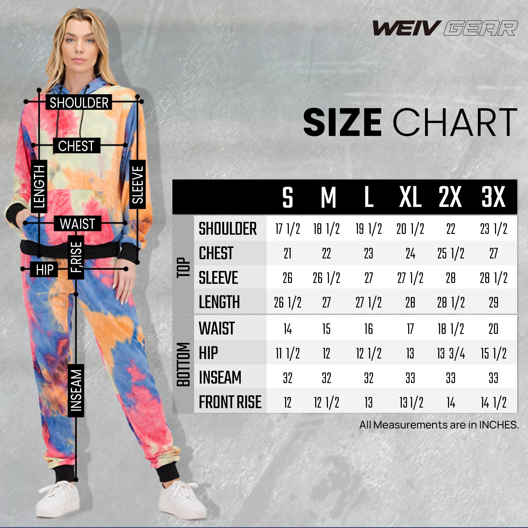 WEIV GEAR Women's Tie Dye Active Sweatsuit Set - Stylish 2 Piece Tracksuit with Pullover Hoodie & Jogger Pants for Yoga, Gym & Casual Wear