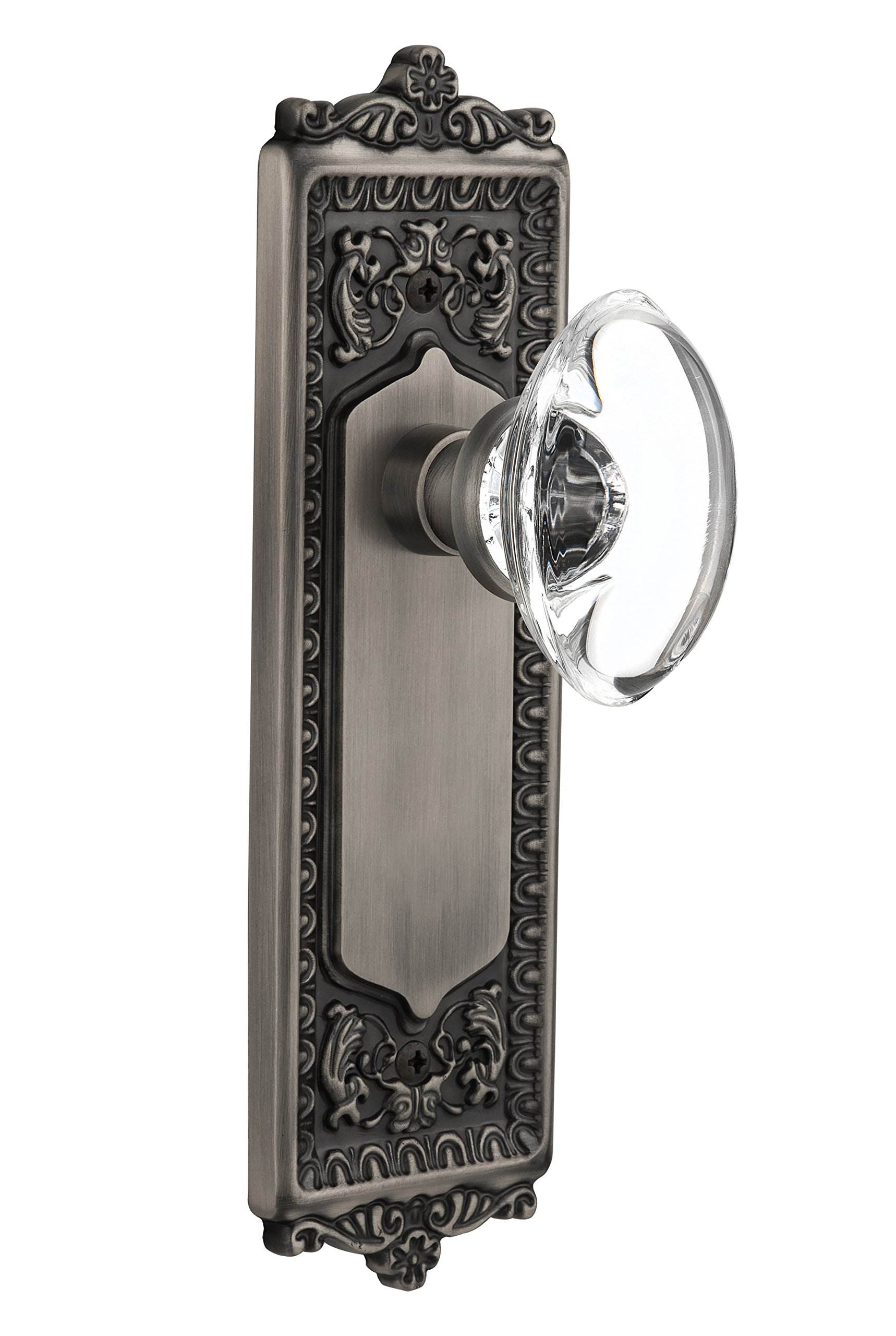 Antique Pewter Egg & Dart Plate with Oval Clear Crystal Glass Knob - Nostalgic Warehouse 711616 Privacy 2.375