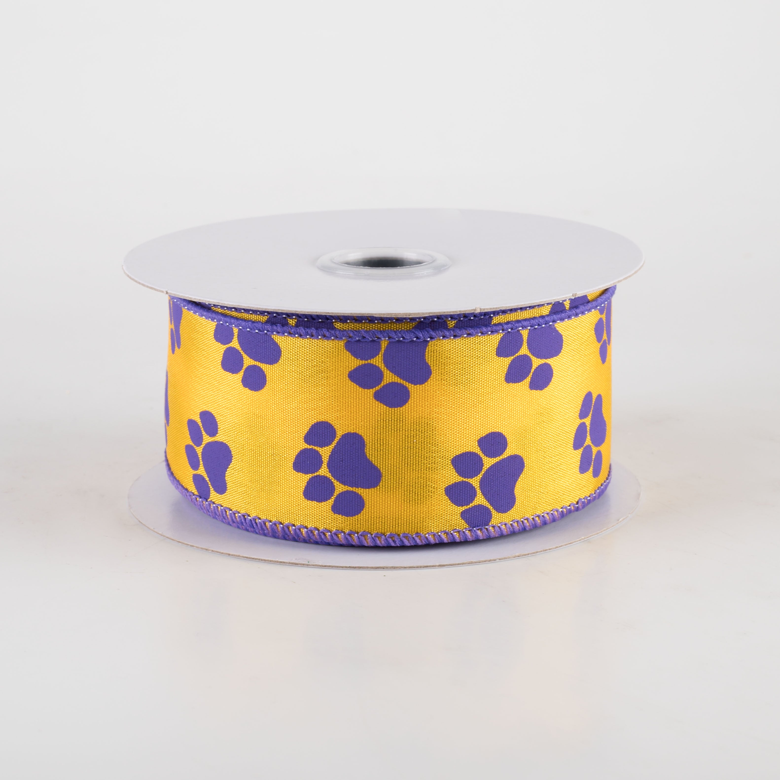 1.5 Inch Paw Prints Ribbon - Purple & Golden Yellow Decorative Ribbon (10 Yards) for Pet Gifts, Dog Cat Crafts, Scrapbooking & DIY Projects