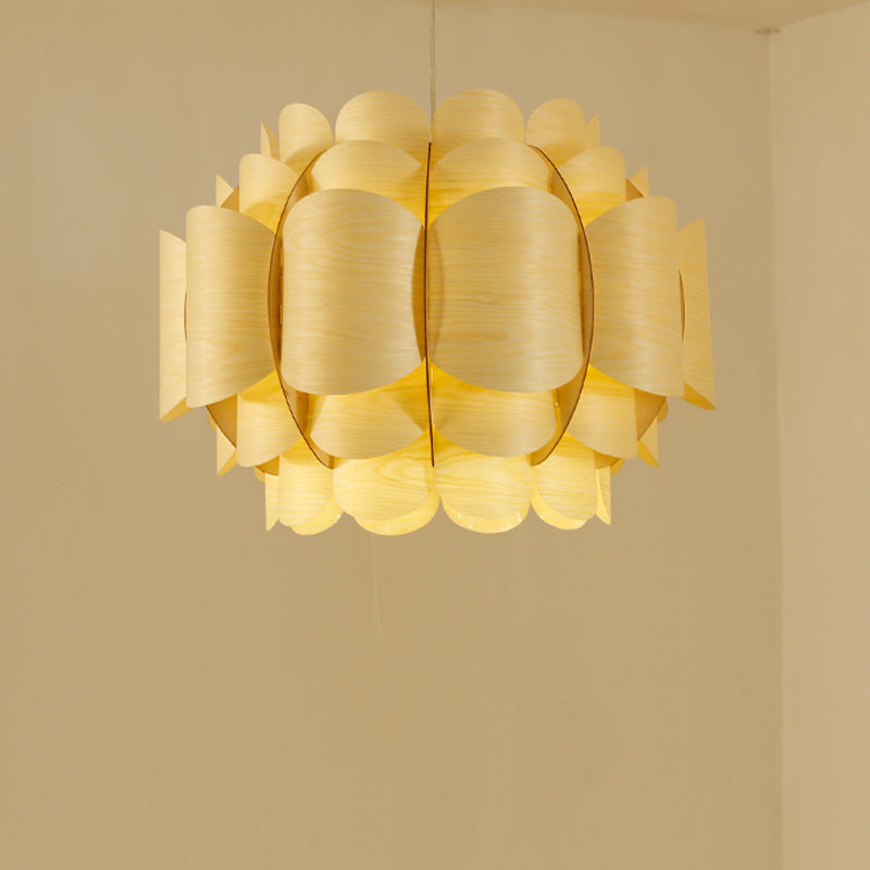 Handmade Wood Veneer Pendant Light - Modern Scandinavian Style Hanging Lamp for Dining Room, Kitchen Island & Bedroom Decor