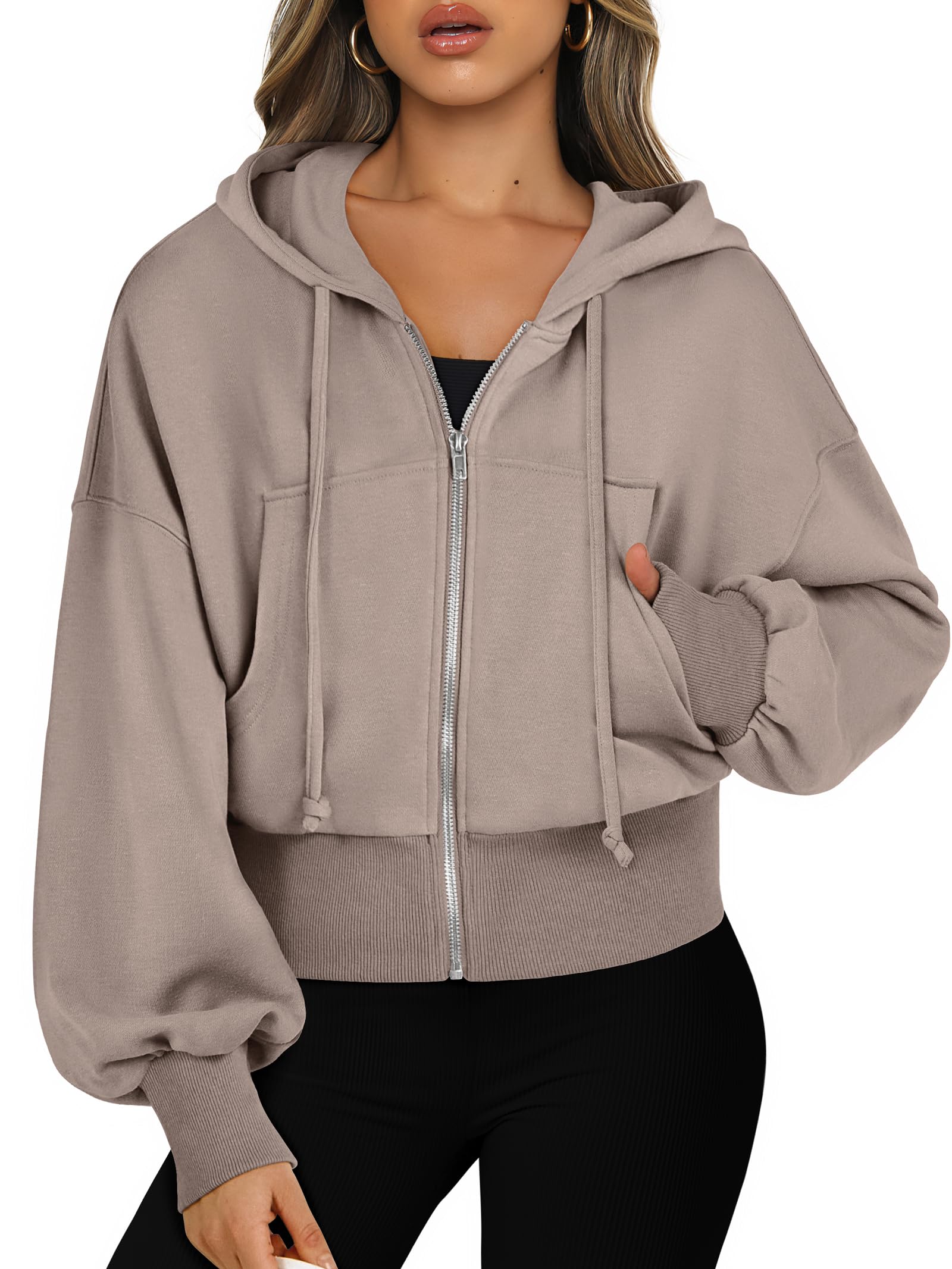 ANRABESS Women's Cropped Zip Up Hoodie Casual Spring Jacket 2025 Trendy Sweatshirt | Perfect for Streetwear, Gym & Everyday Outfits