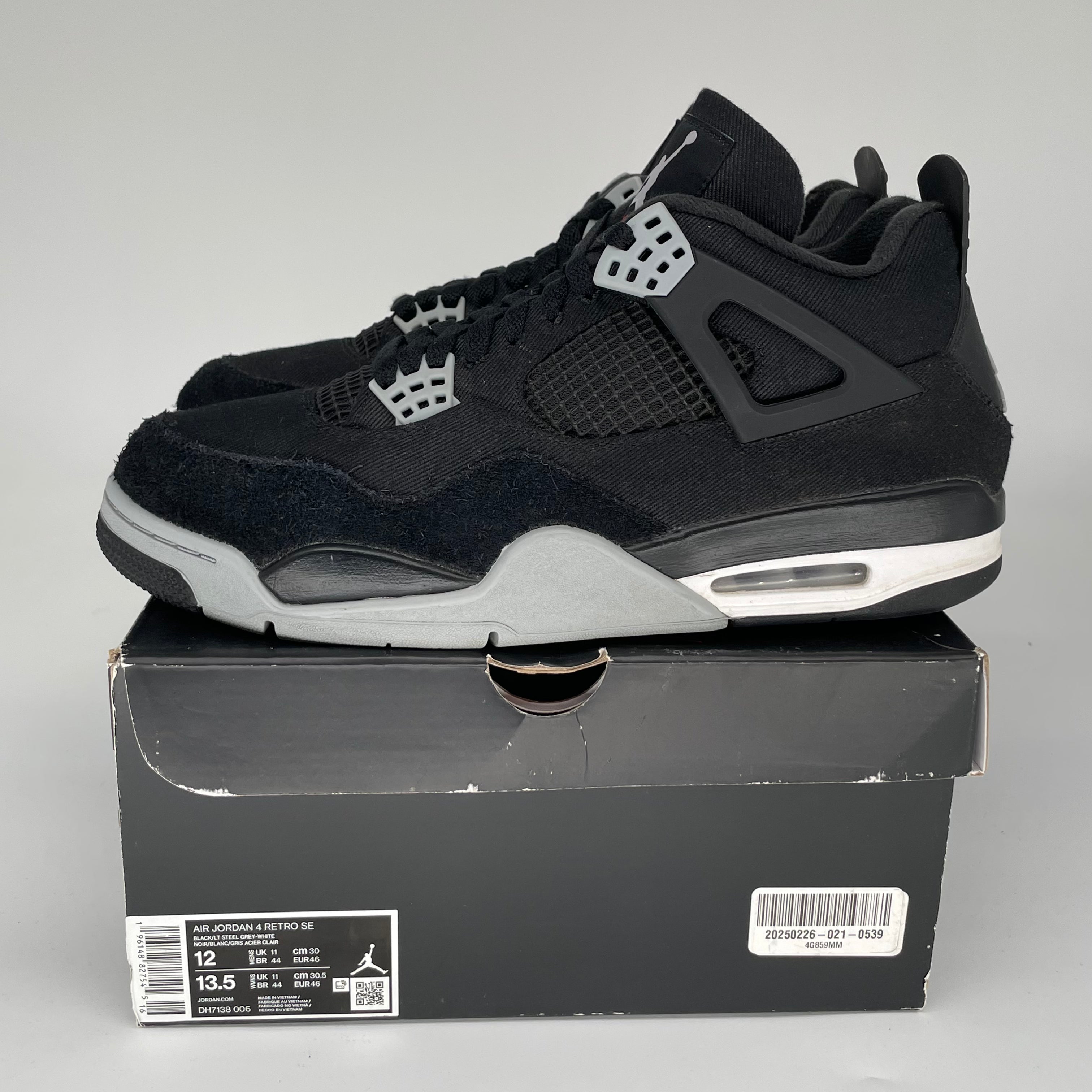 AIR JORDAN 4 Retro Black Canvas Men's Basketball Shoes Size 12 (DH7138-006) - Perfect for Streetwear, Sneaker Collection & Casual Wear