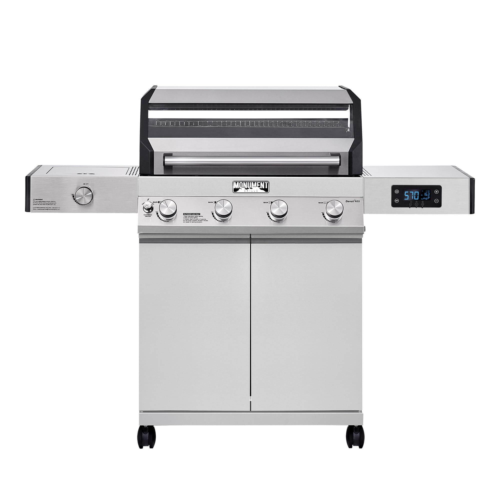 Monument Grills Denali 405 4-Burner Liquid Propane Gas Smart BBQ Grill with WiFi Control - Stainless Steel Outdoor Grill with Side Burner & Knob Controls - Perfect for Backyard BBQs, Tailgating & Outdoor Cooking Parties