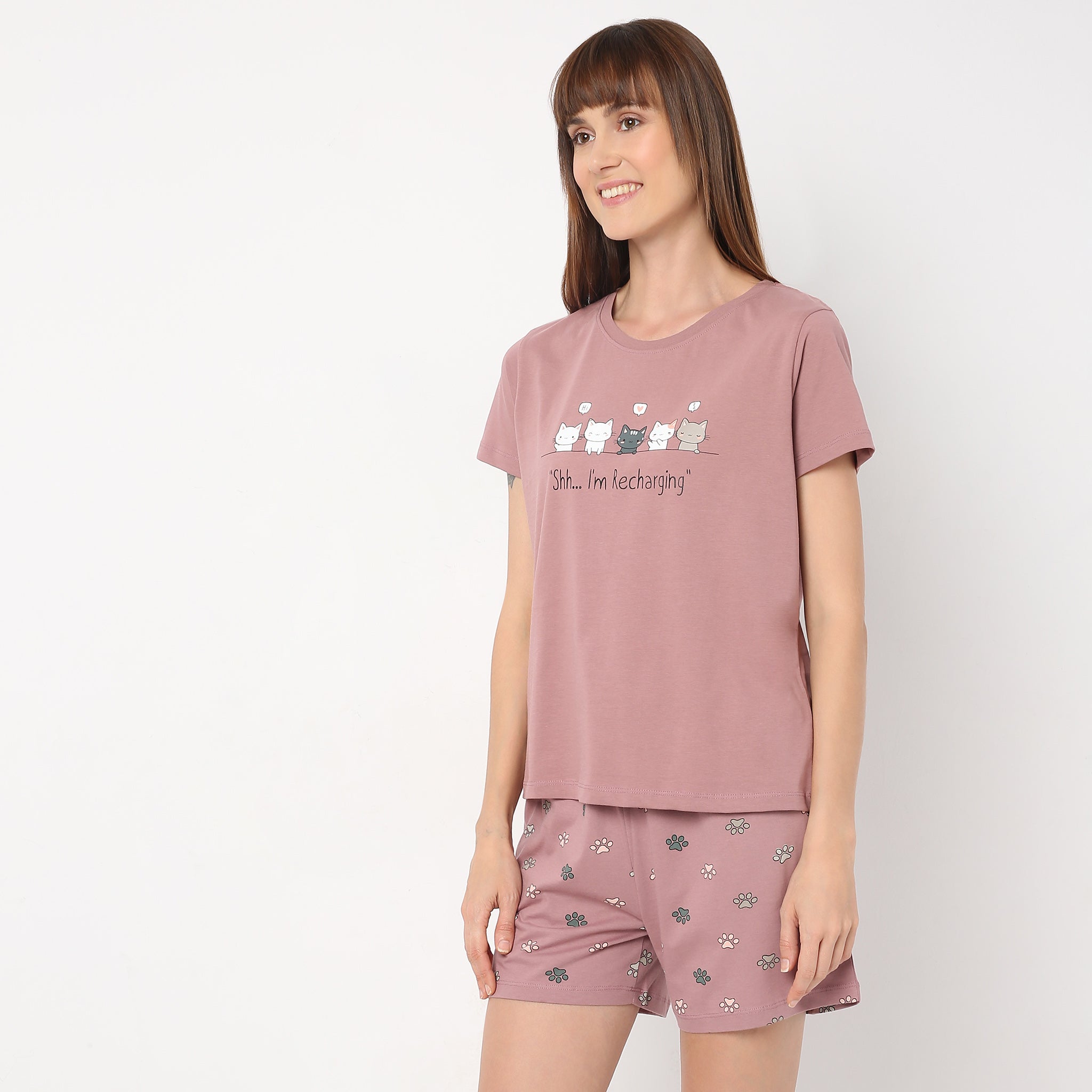 Comfortable Crew Neck Short Sleeve Printed Lounge T-Shirt for Men & Women - Soft Casual Wear for Home, Travel & Relaxation