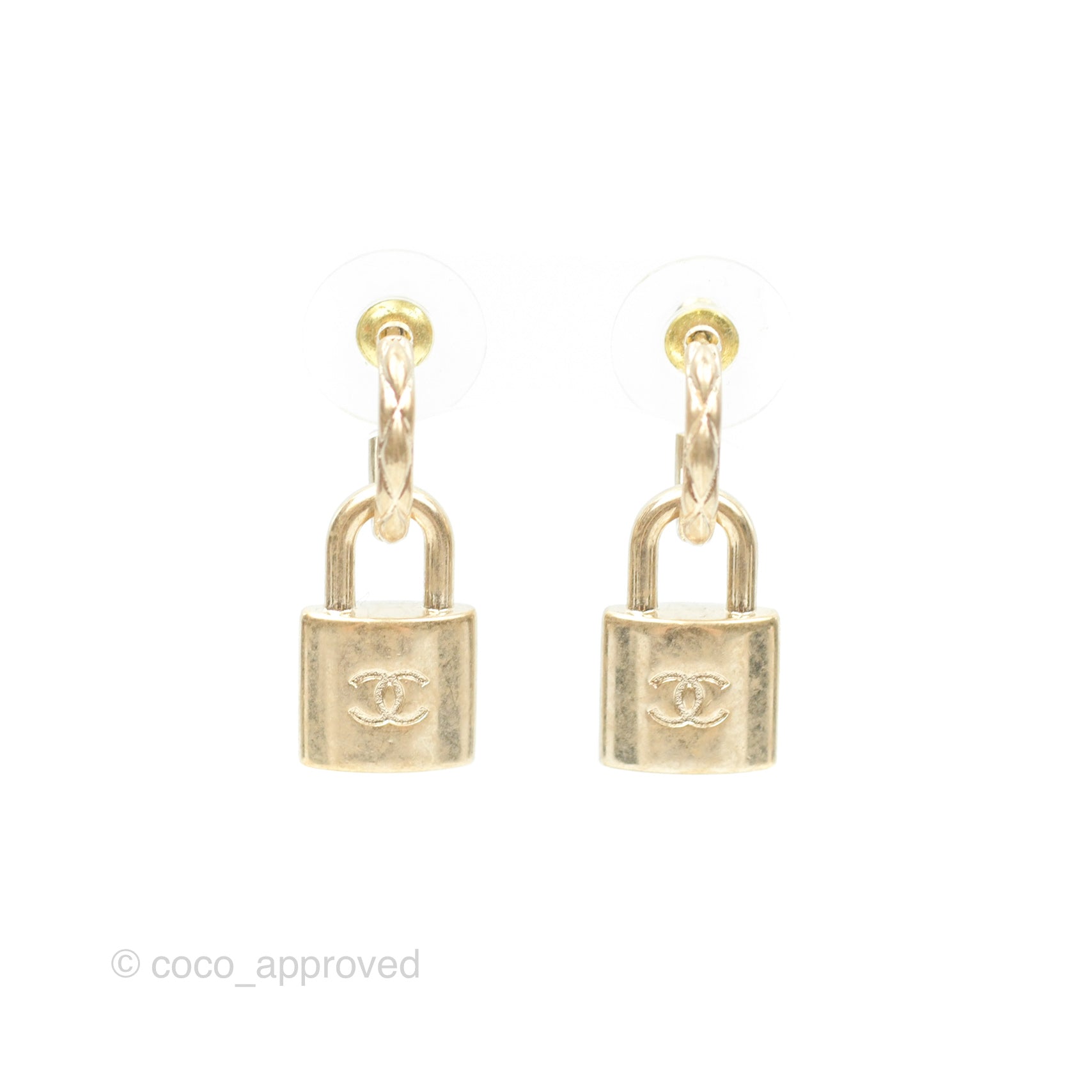 Chanel CC Padlock Drop Earrings - Gold Tone 22V Fashion Jewelry for Women | Elegant Dangling Earrings for Parties, Weddings & Special Occasions